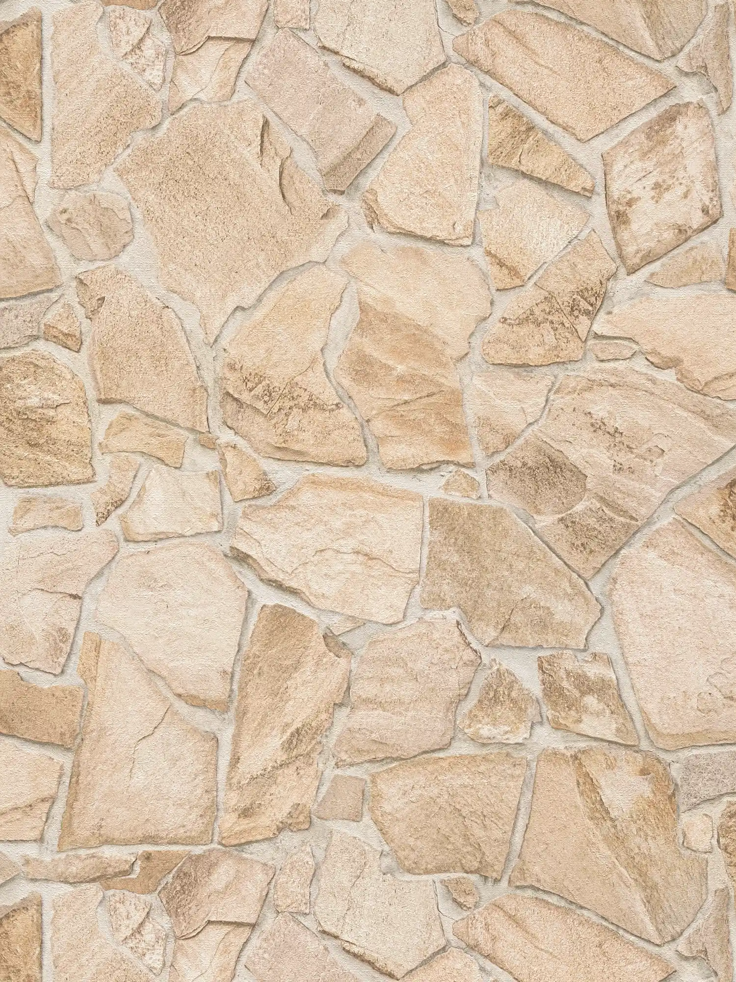 Steinmauer Tapete mit 3D-Optik – Beige, Braun
