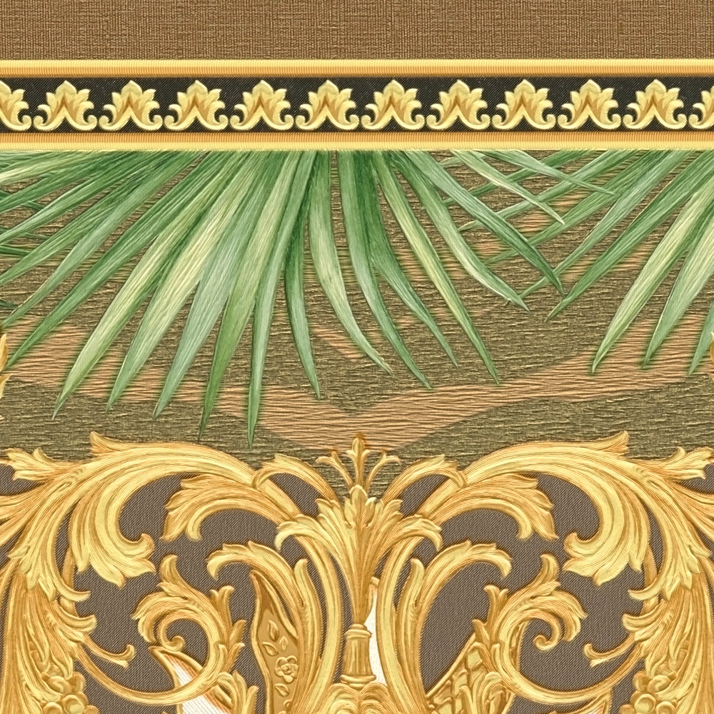             VERSACE Tapete Exotic Dschungel Motiv – Braun, Grün, Metallic
        