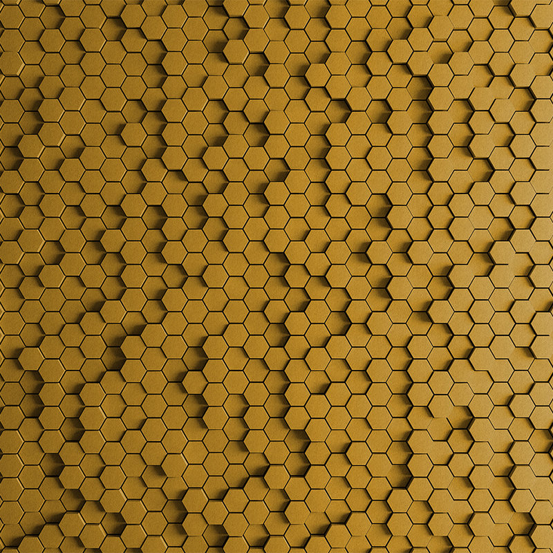 Honeycomb 1 - 3D Fototapete mit gelbem Wabendesign in Filz Struktur – Gelb, Schwarz | Struktur Vlies
