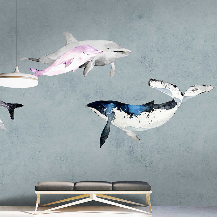 Oceans Five 1 – Fototapete Wale & Delfine im Aquarell Stil
