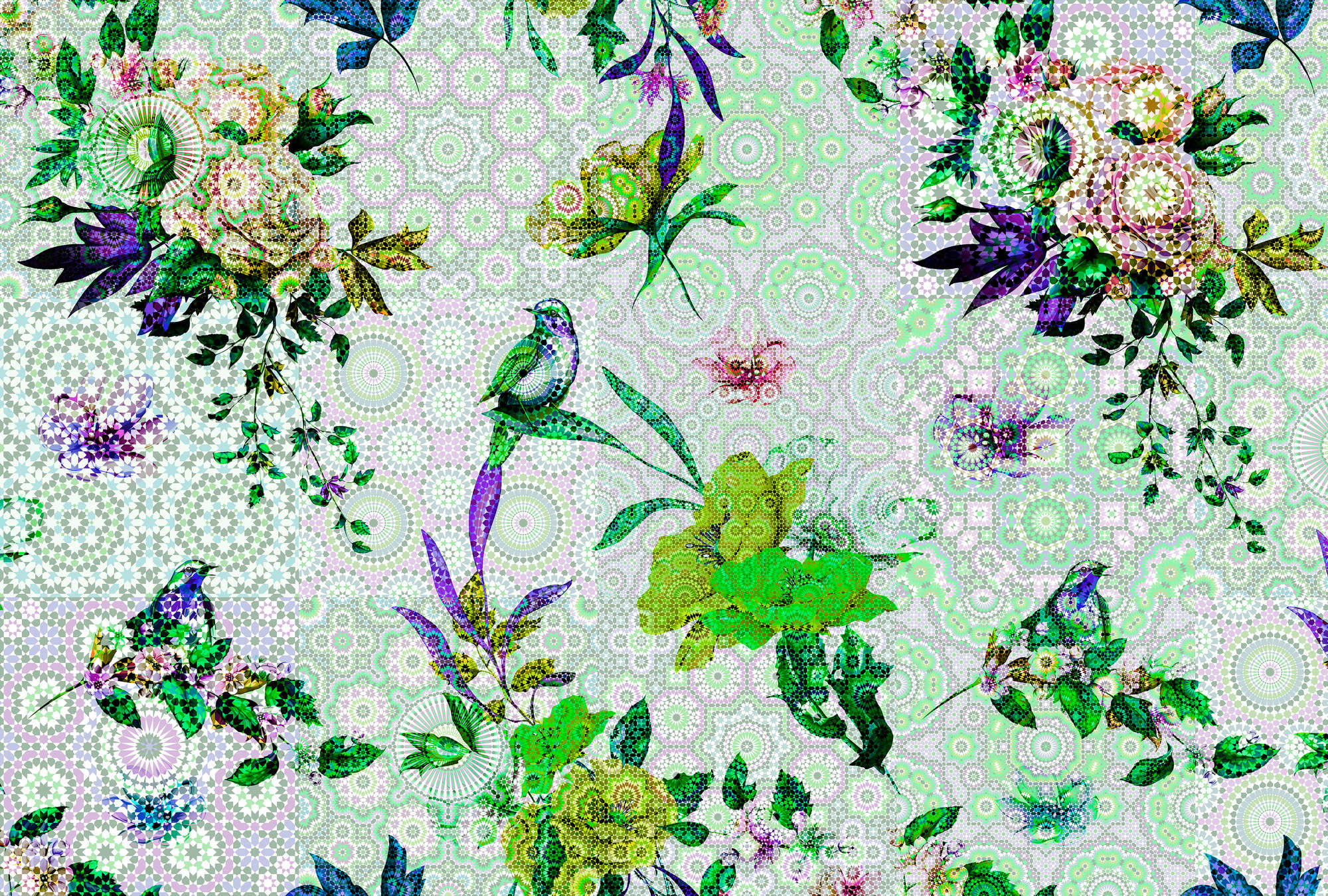             Blumen Fototapete mit modernem Mosaik Design
        