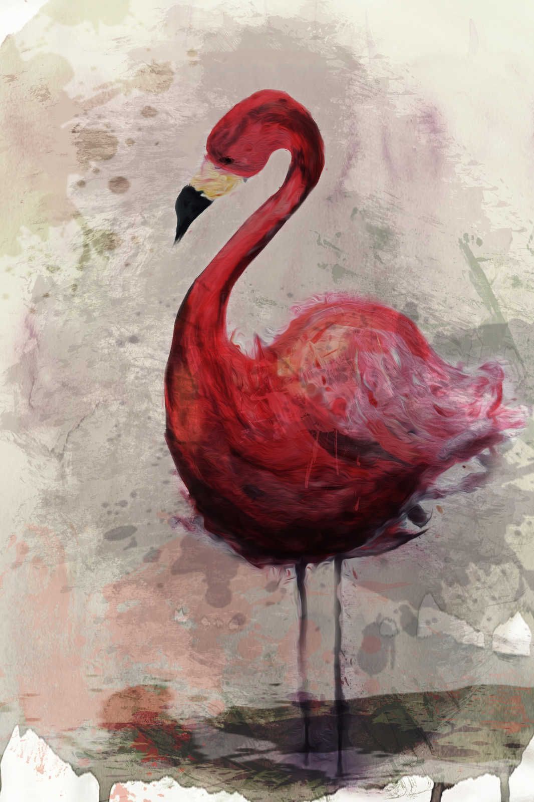             Aquarelles Leinwandbild mit Flamingo Motiv im Zeichenstil – 1,20 m x 0,80 m
        