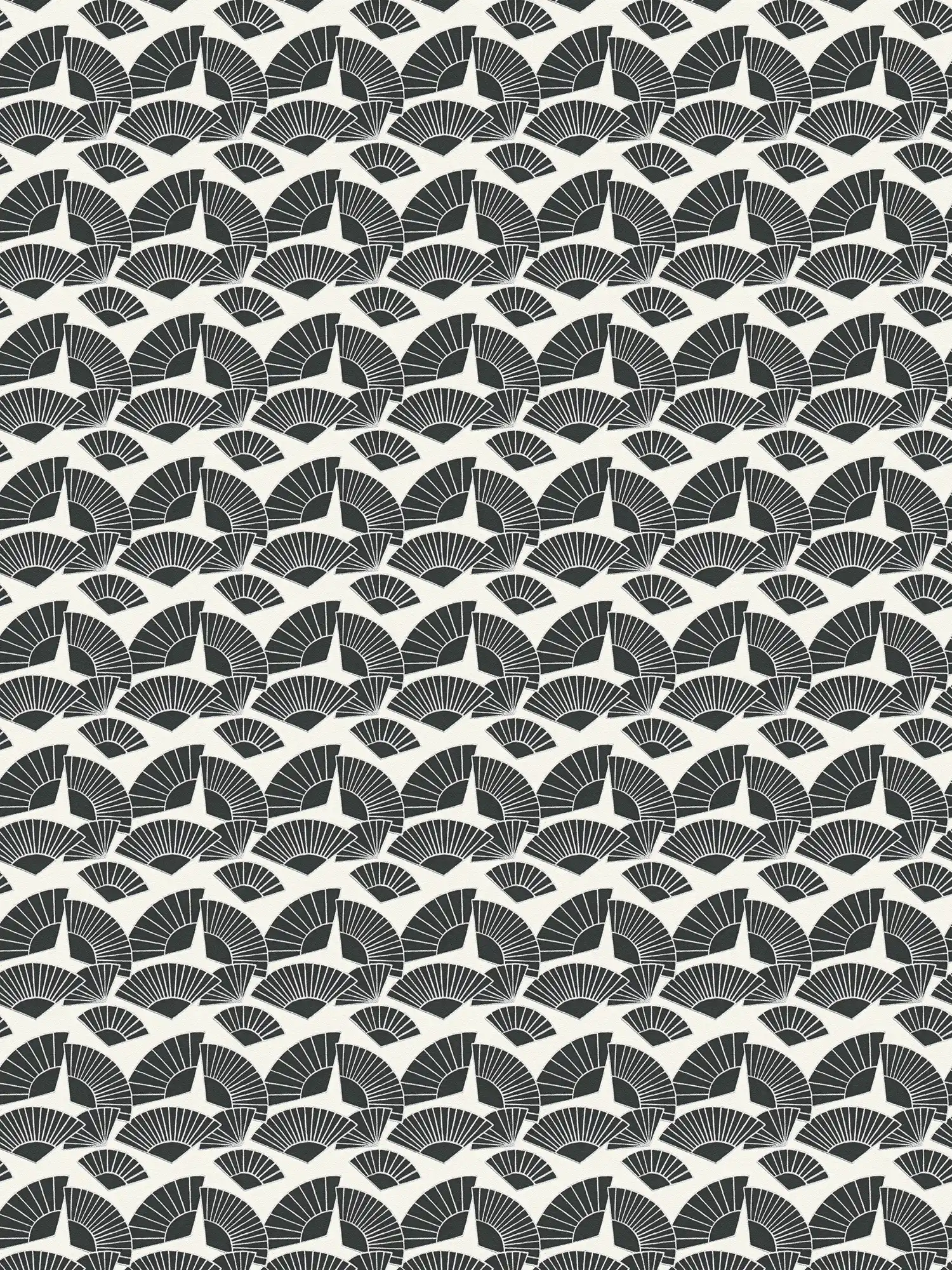 Tapete Karl LAGERFELD Fächer Muster – Metallic, Schwarz, Weiß
