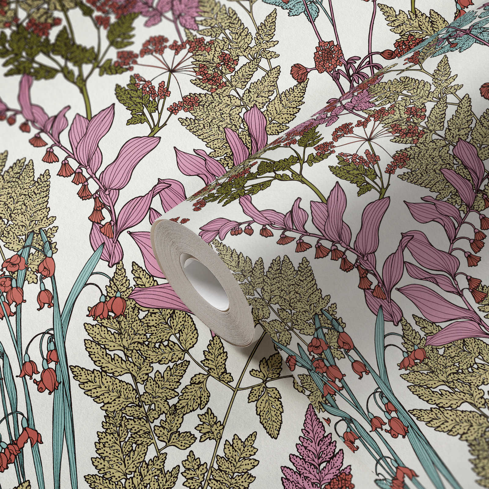             Tapete Blätter & Blumen Design im modern Botanical Stil – Bunt, Grün, Blau
        