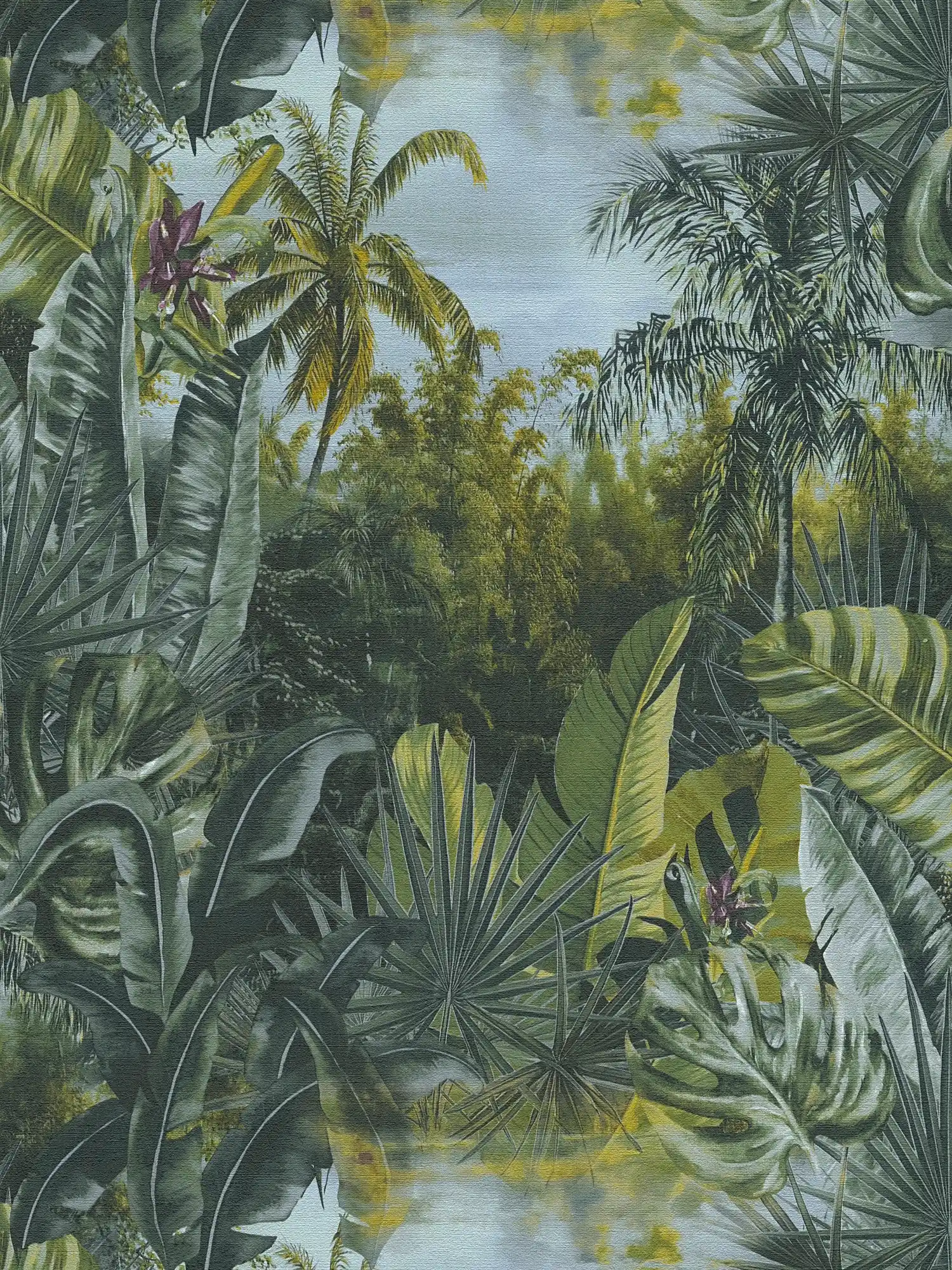 Vliestapete Dschungel mit Palmen & Blätter Design – Grün
