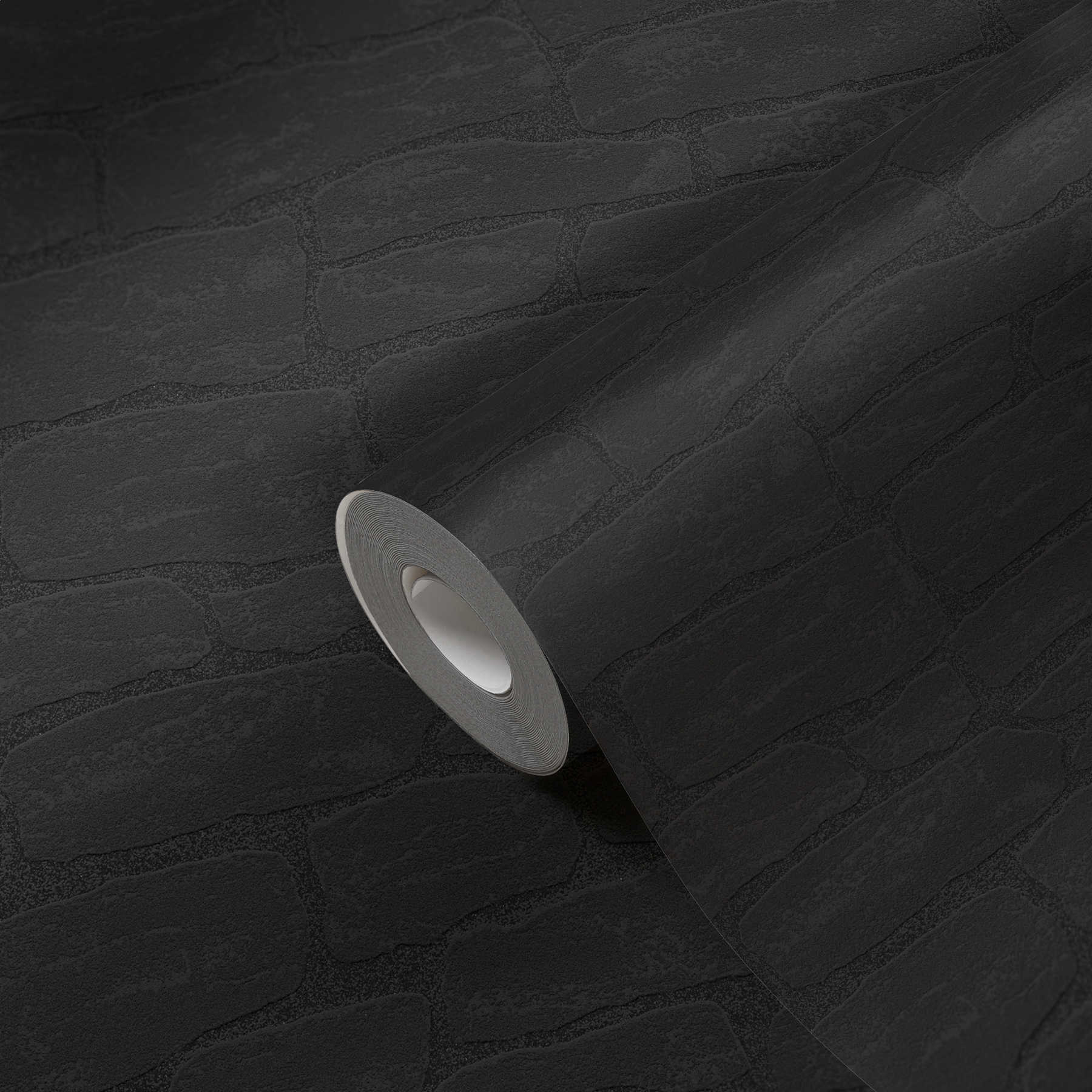             Steintapete mit Strukturmuster und 3D-Effekt – Schwarz
        