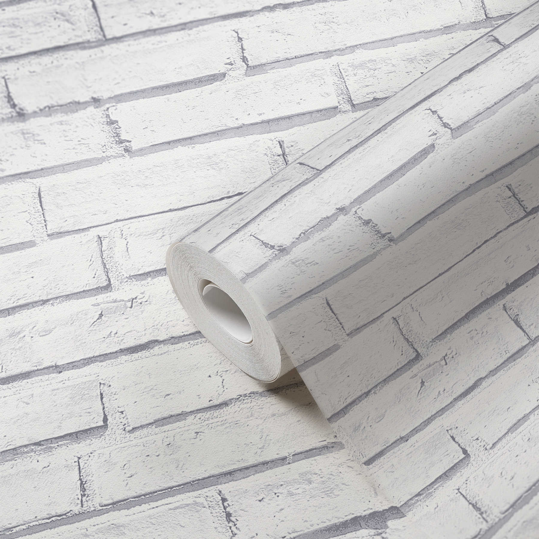             Mauerwerk-Tapete 3D-Effekt,realistischer Schattenwurf – Weiß, Grau
        