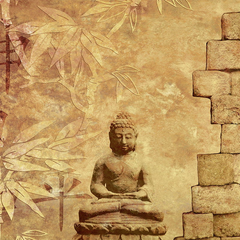Fototapete Mauer mit Buddha-Figur – Mattes Glattvlies
