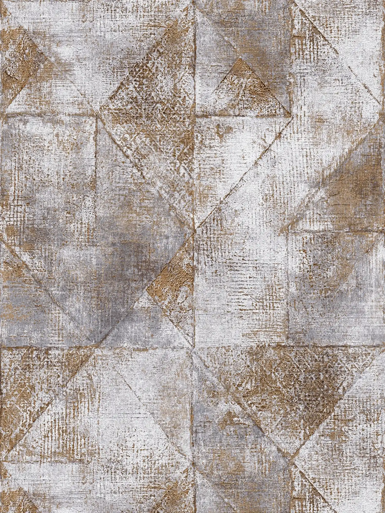 Grafik-Tapete mit Dreieck-Muster metallic glänzend strukturiert – Gold, Grau
