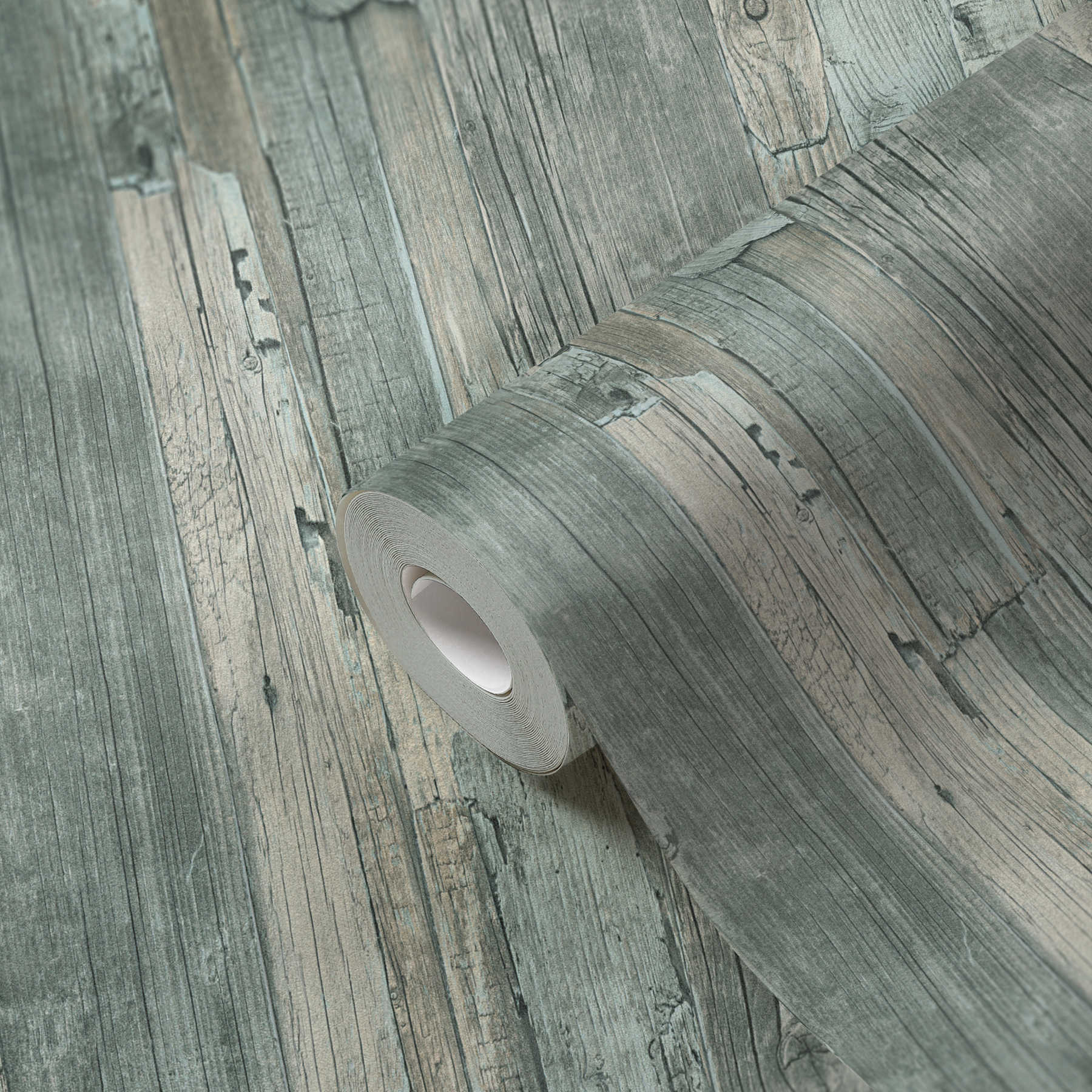             Vliestapete Beach Wood Holzoptik im Shabby Chic Stil – Grün
        