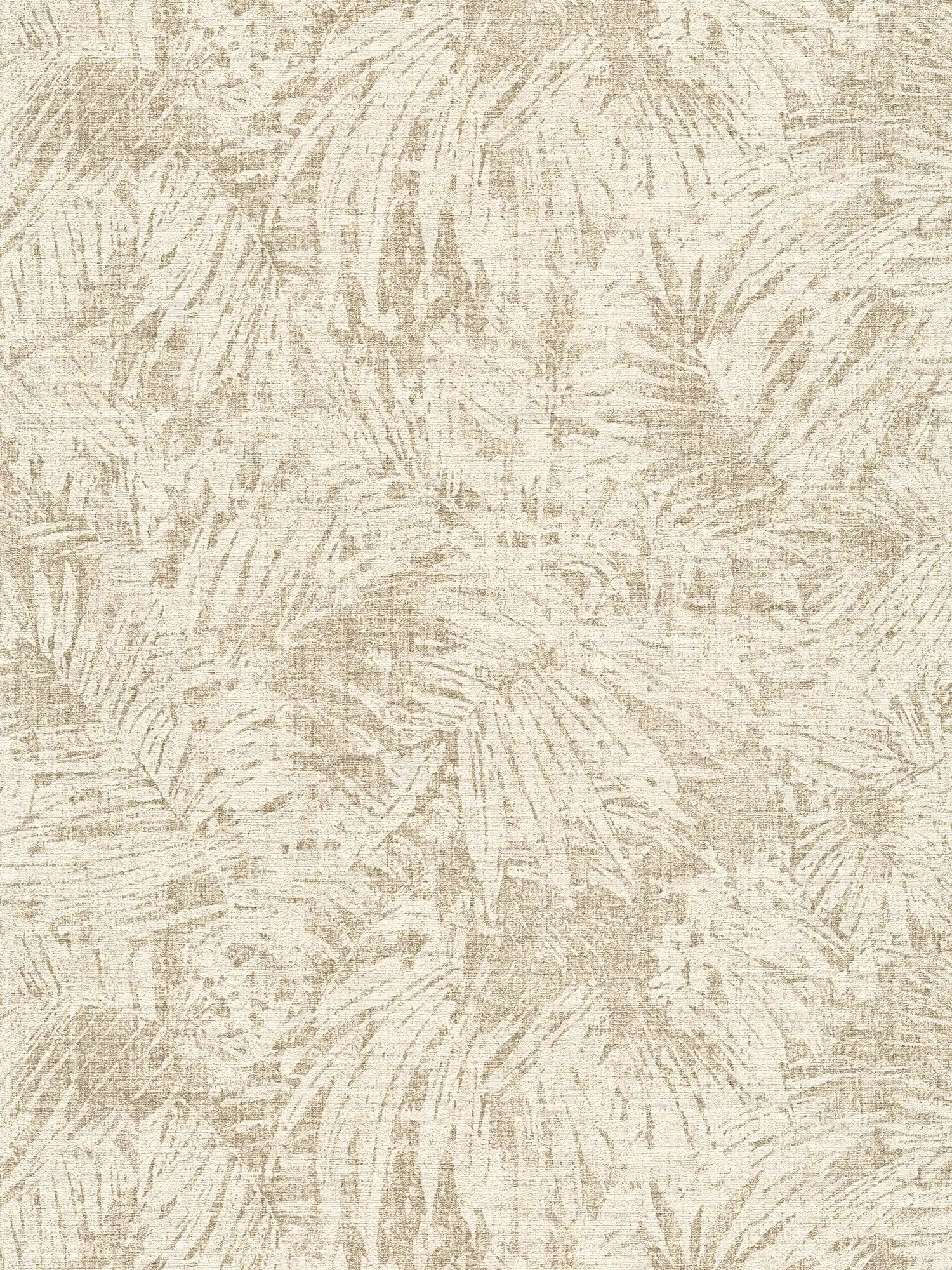 Tapete Blätter Muster & Leineneffekt im Kolonial Stil – Braun, Beige
