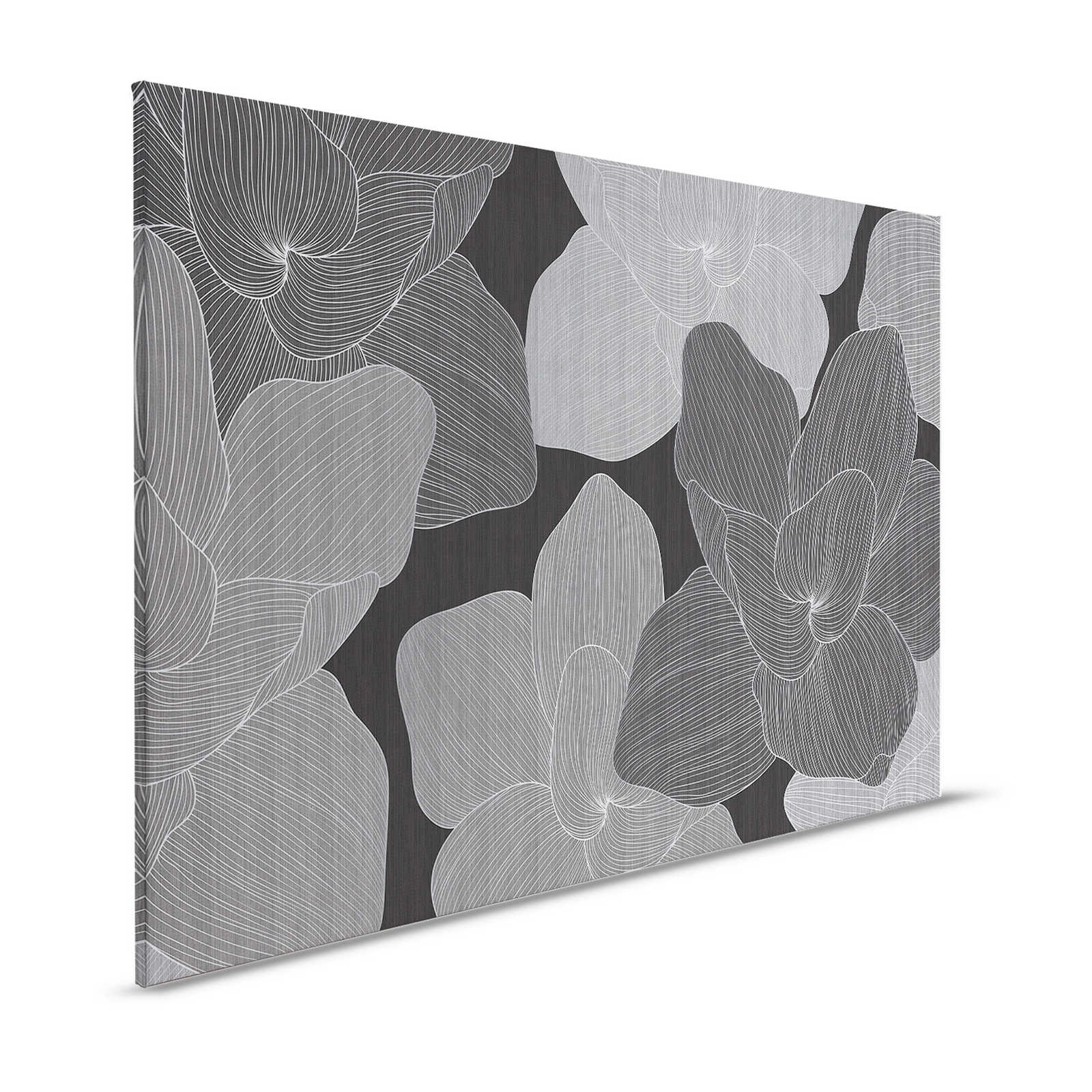 Secret Place 1 - Monochromes Leinwandbild Blumen, Schwarz & Grau – 1,20 m x 0,80 m
