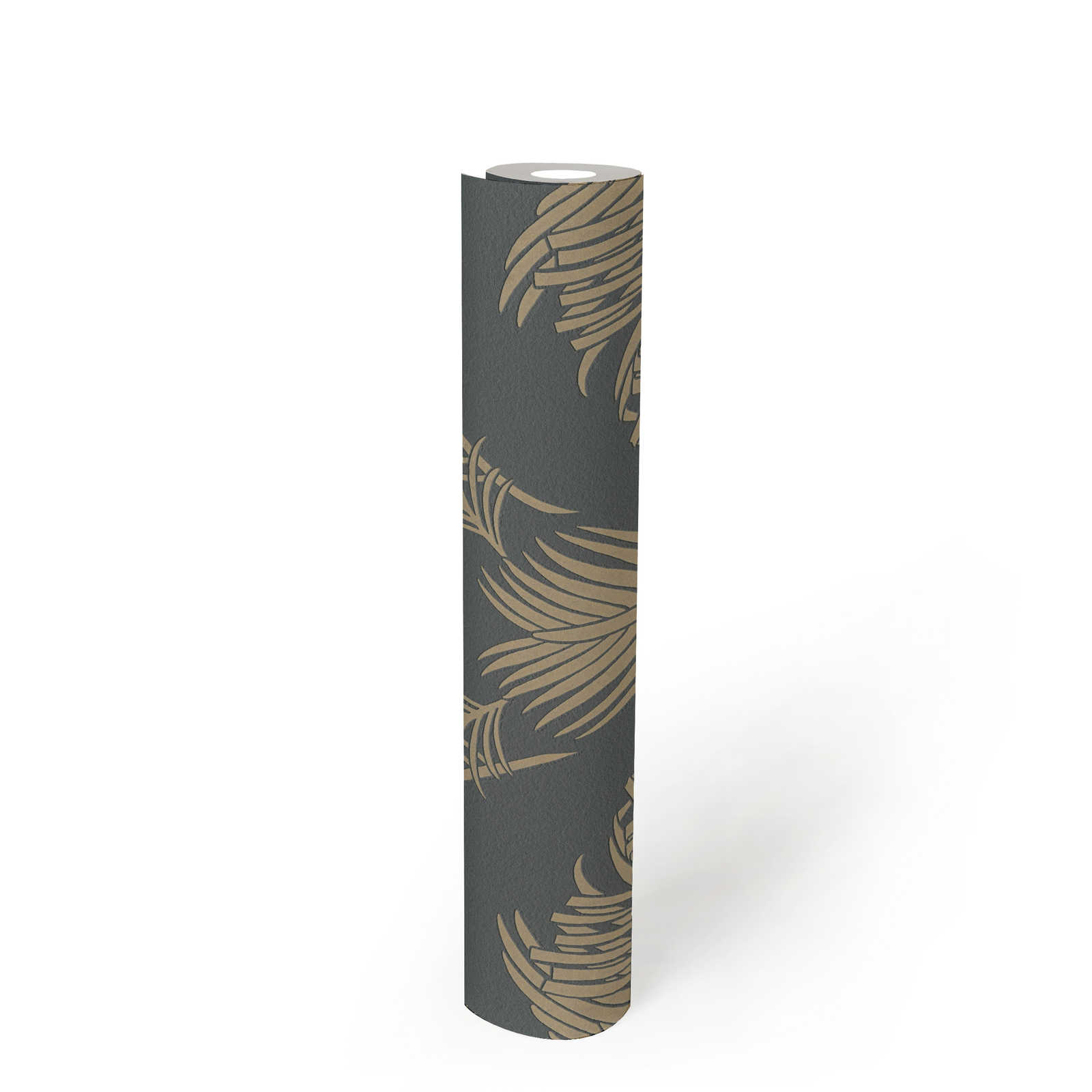             Palmenblätter Tapete Grau & Gold mit Struktur & Metallic Effekt
        