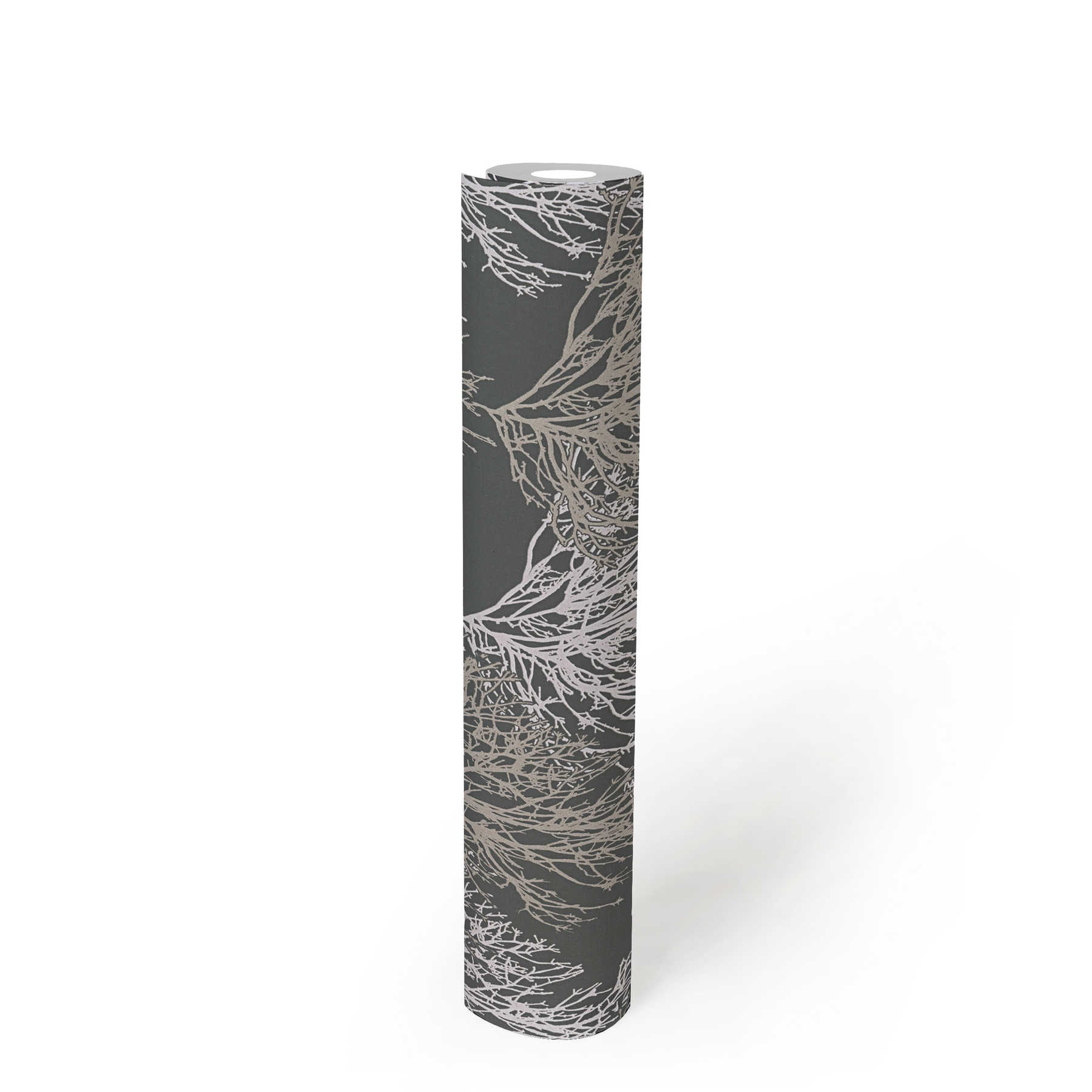             Papiertapete Baum Design mit Metallic Farben & Strukturmuster – Grau
        