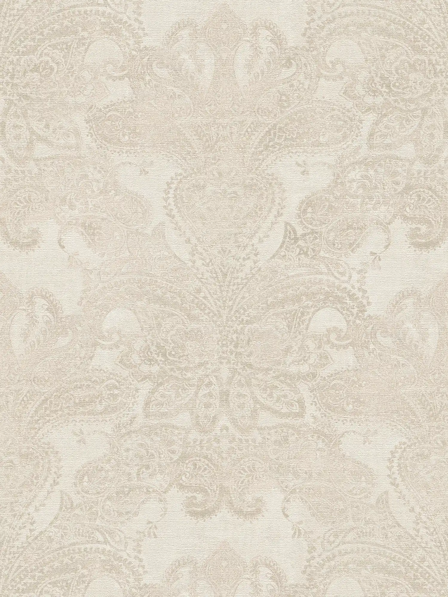 Barocktapete mit großflächigen Ornamenten – Weiß, Creme, Grau
