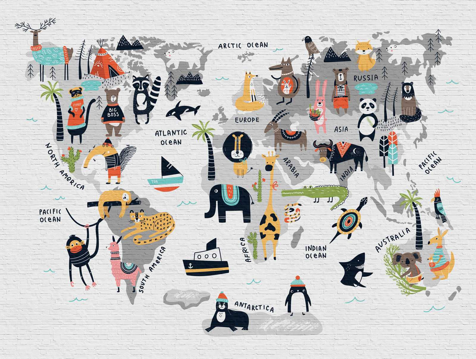             Tapeten-Neuheit | Kinderzimmer Tapete Weltkarte mit Tiermotiven
        