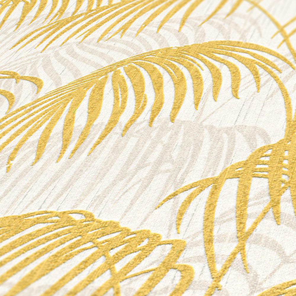             Palmen Tapete mit Gold-Effekt & Strukturdesgin – Metallic, Weiß
        
