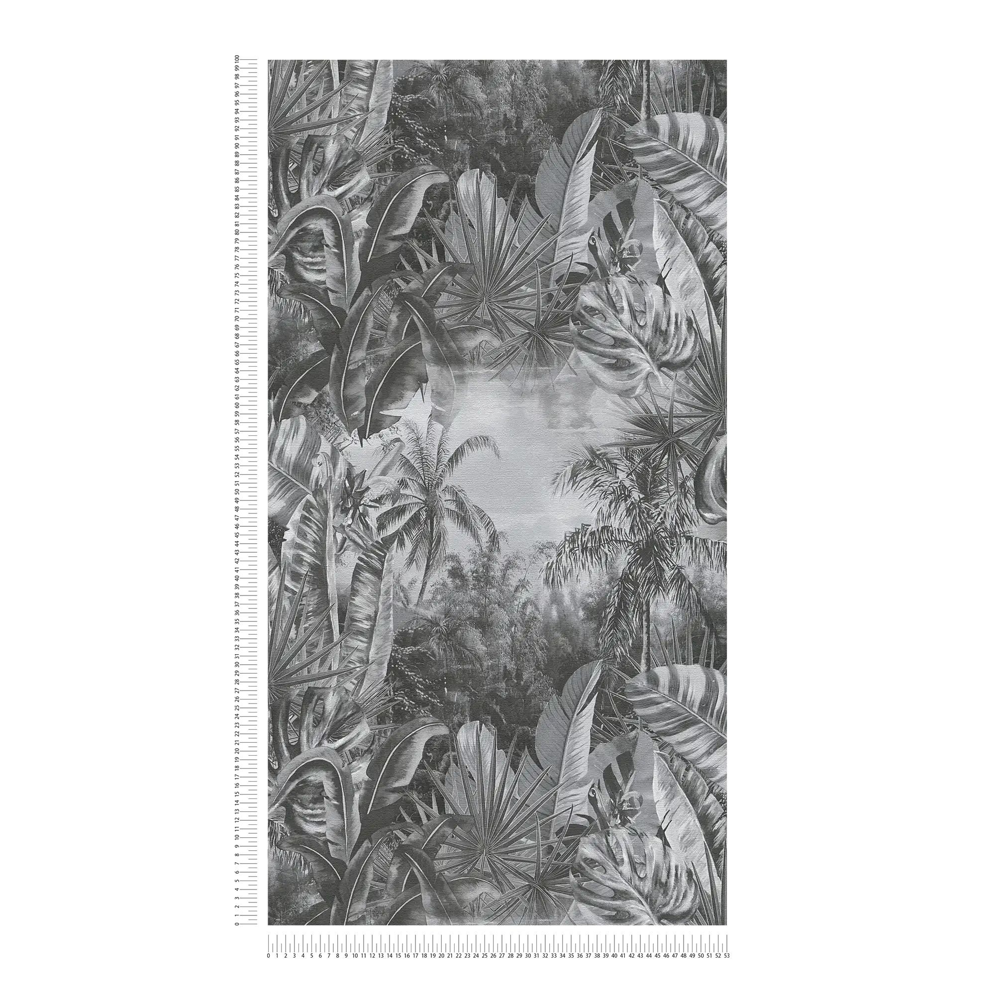             Schwarz-Weiß Tapete Dschungel Muster mit Palmen
        