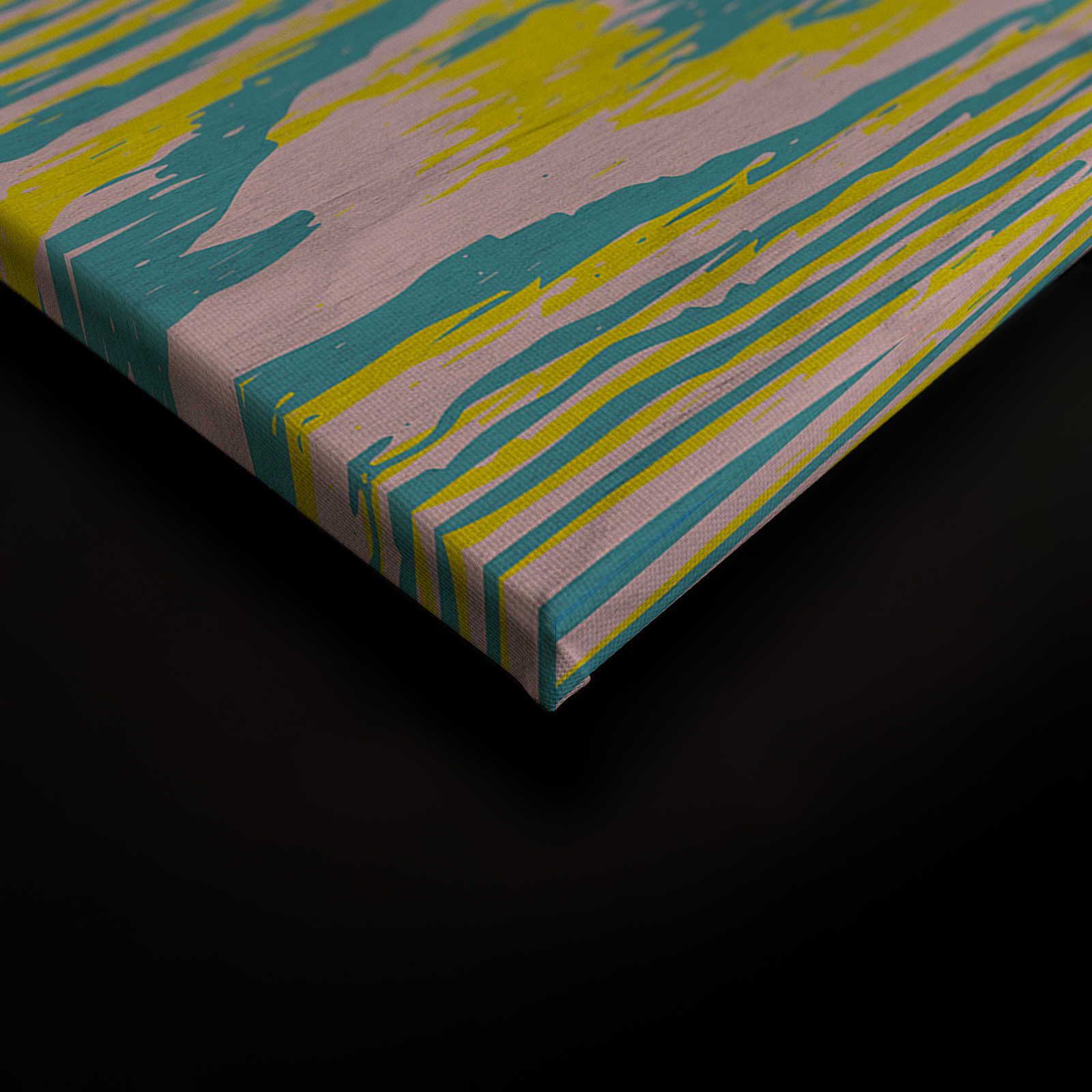             Bounty 3 - Leinwandbild Gelb & Blau mit Holzoptik Design – 0,90 m x 0,60 m
        