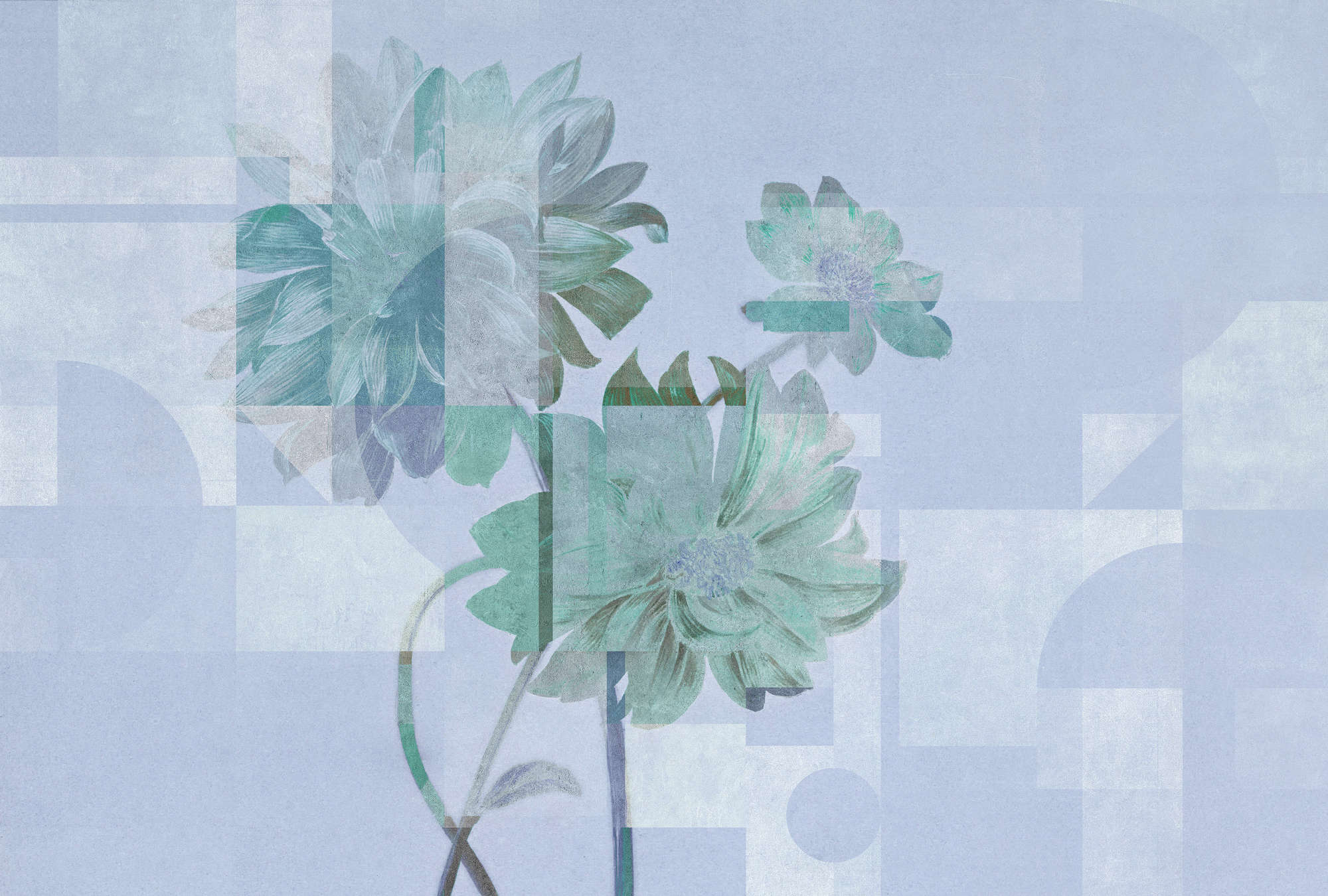             Queens Garden 1 – Blumen Fototapete blaue Margariten & Grafik Muster
        