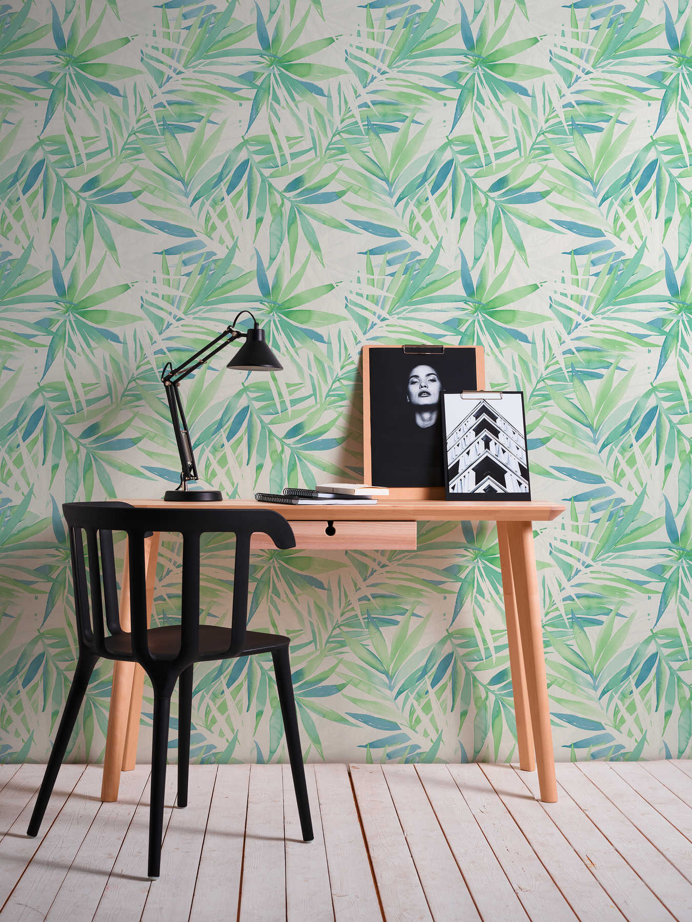             Dschungel Tapete Blättermotiv im Aquarell Stil – Grün
        
