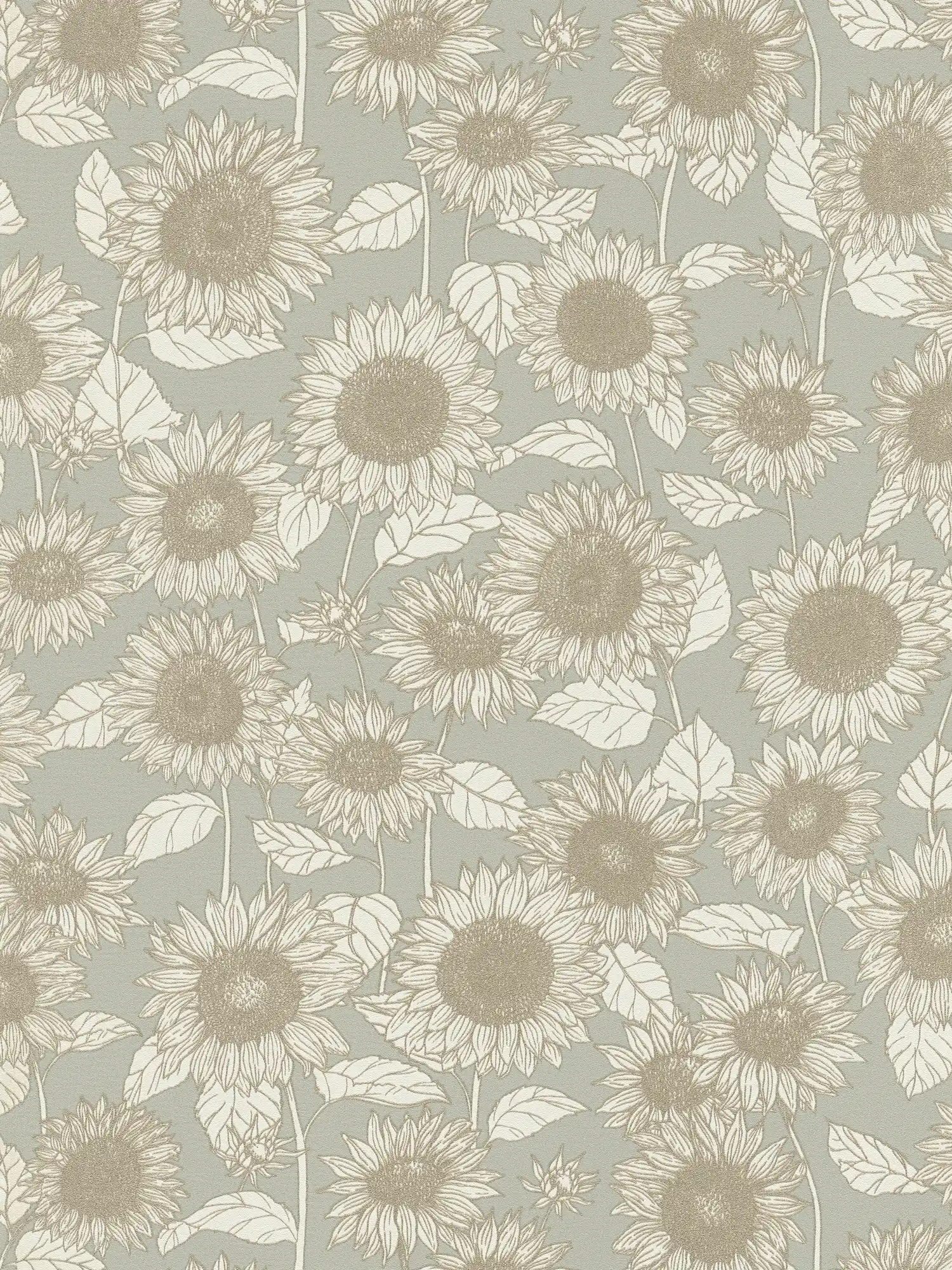 Sonnenblumen Tapete Metallic-Effekt – Beige, Grau, Creme
