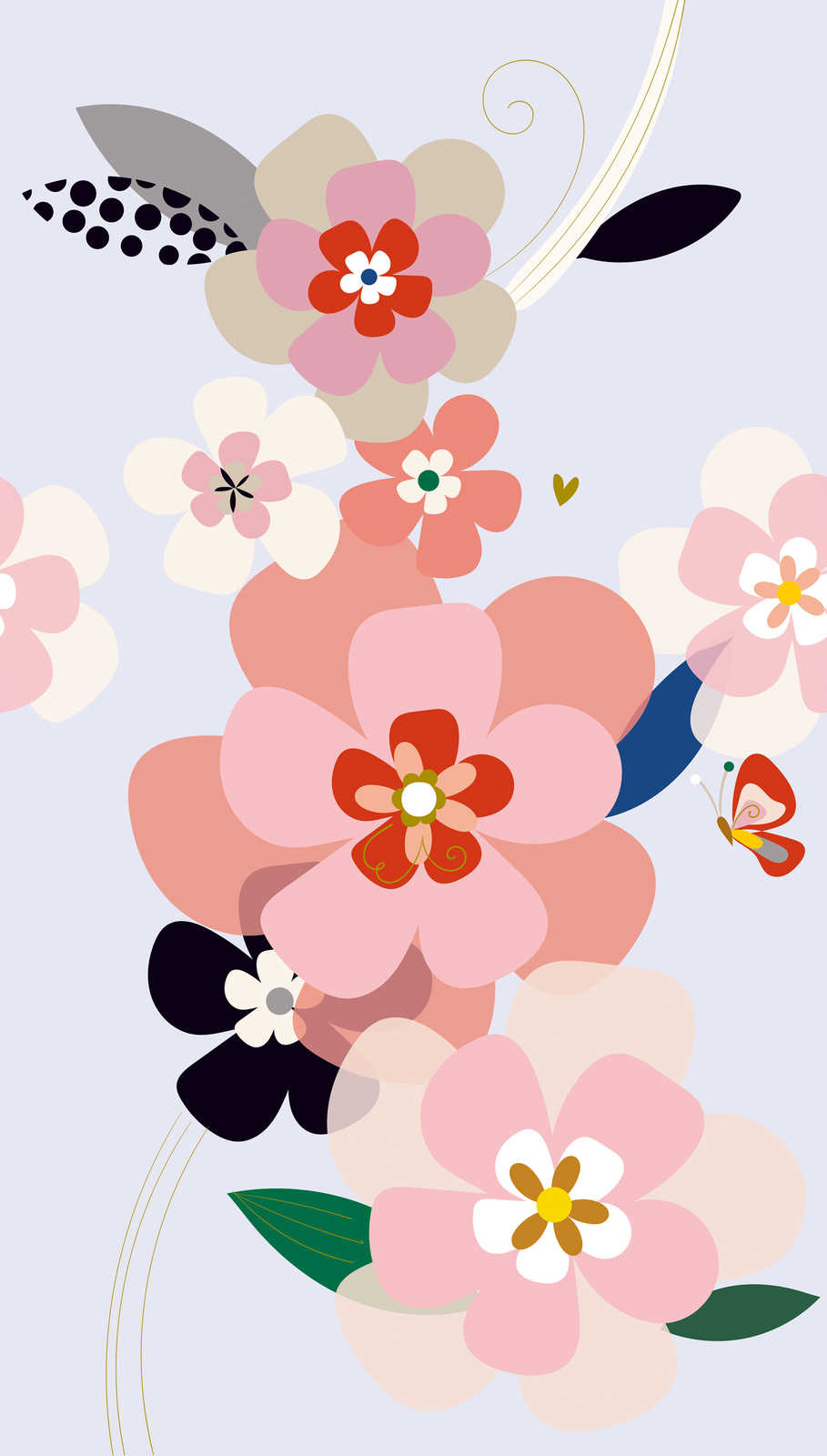             Große Blumenmotiv Tapete im minimalistischem Stil – Bunt, Rosa, Flieder
        