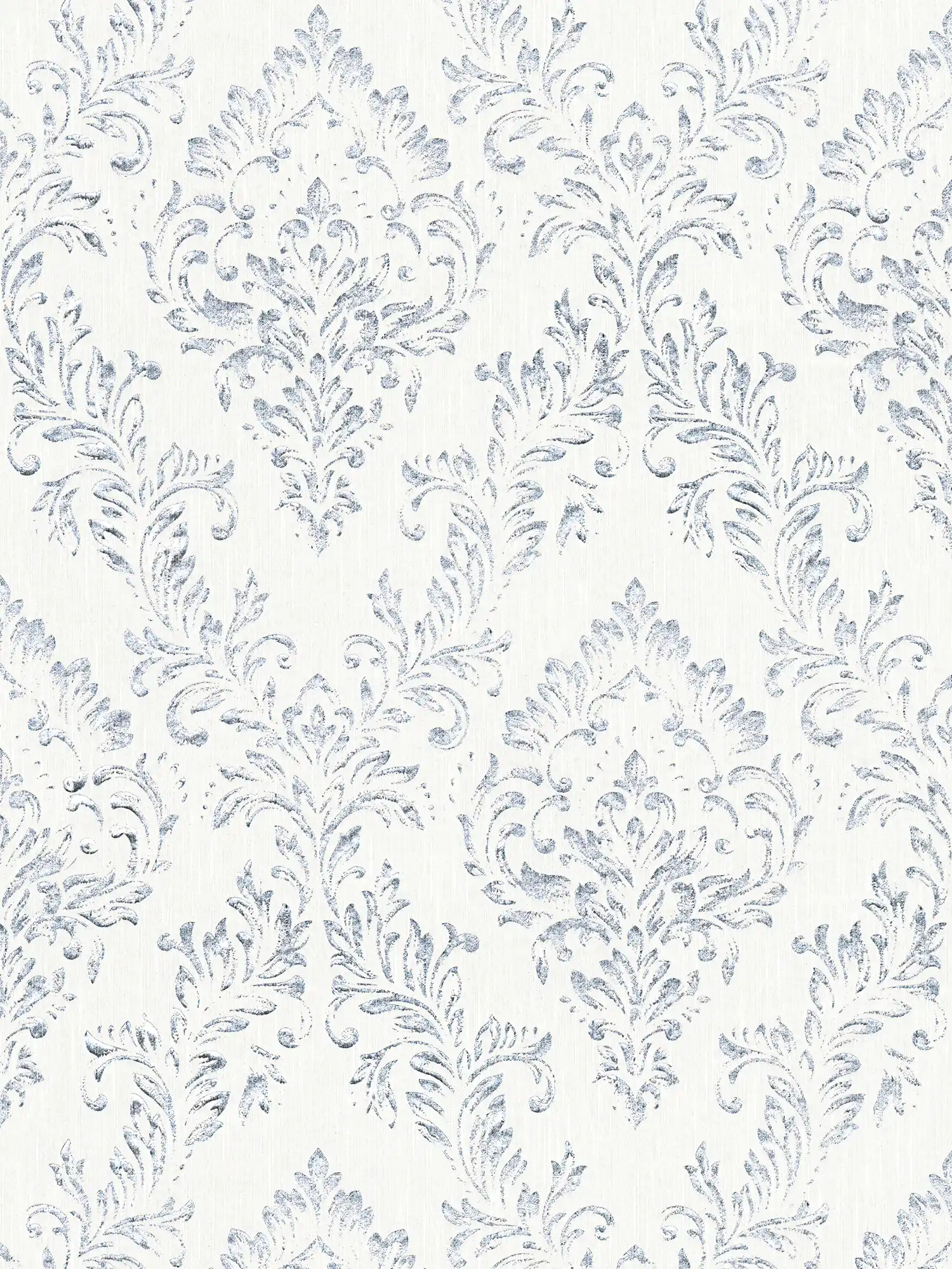 Ornamenttapete in floralem Design mit Glitzer-Effekt – Silber, Weiß
