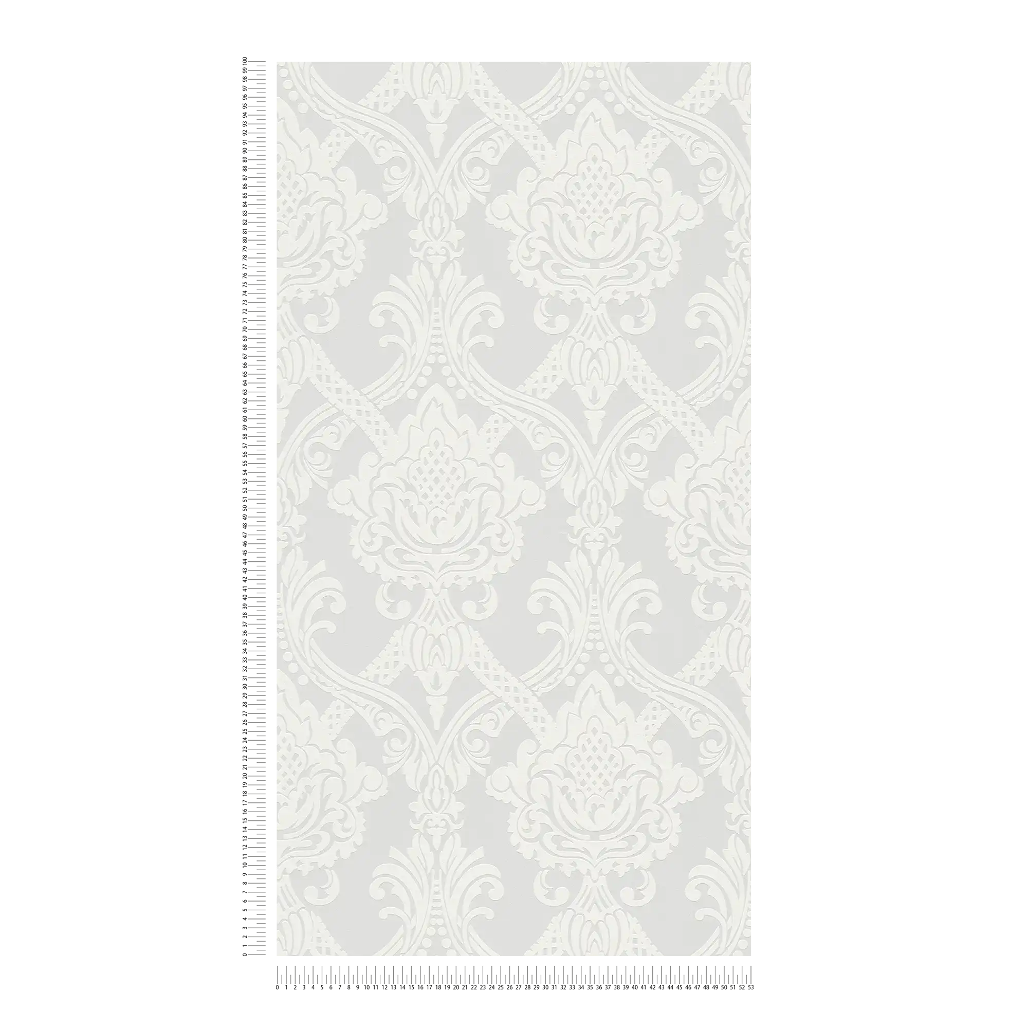             Weiße Tapete Barock Design mit Metallic-Effekt
        
