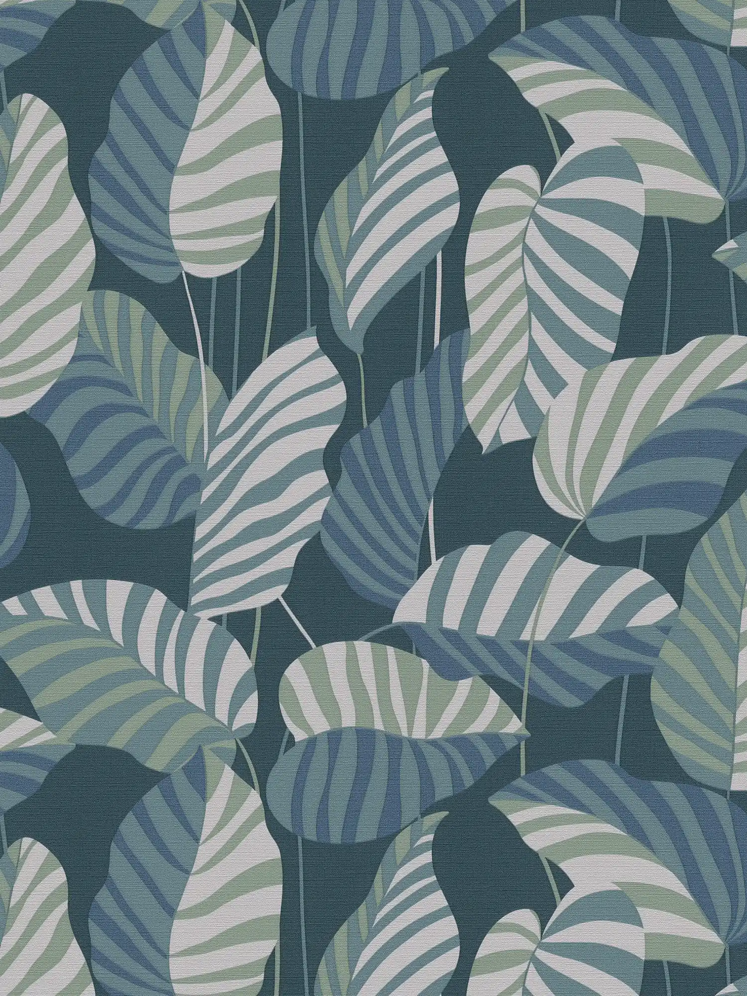 Vliestapete in Dschungelstil mit Blättern – Blau, Grün, Weiß
