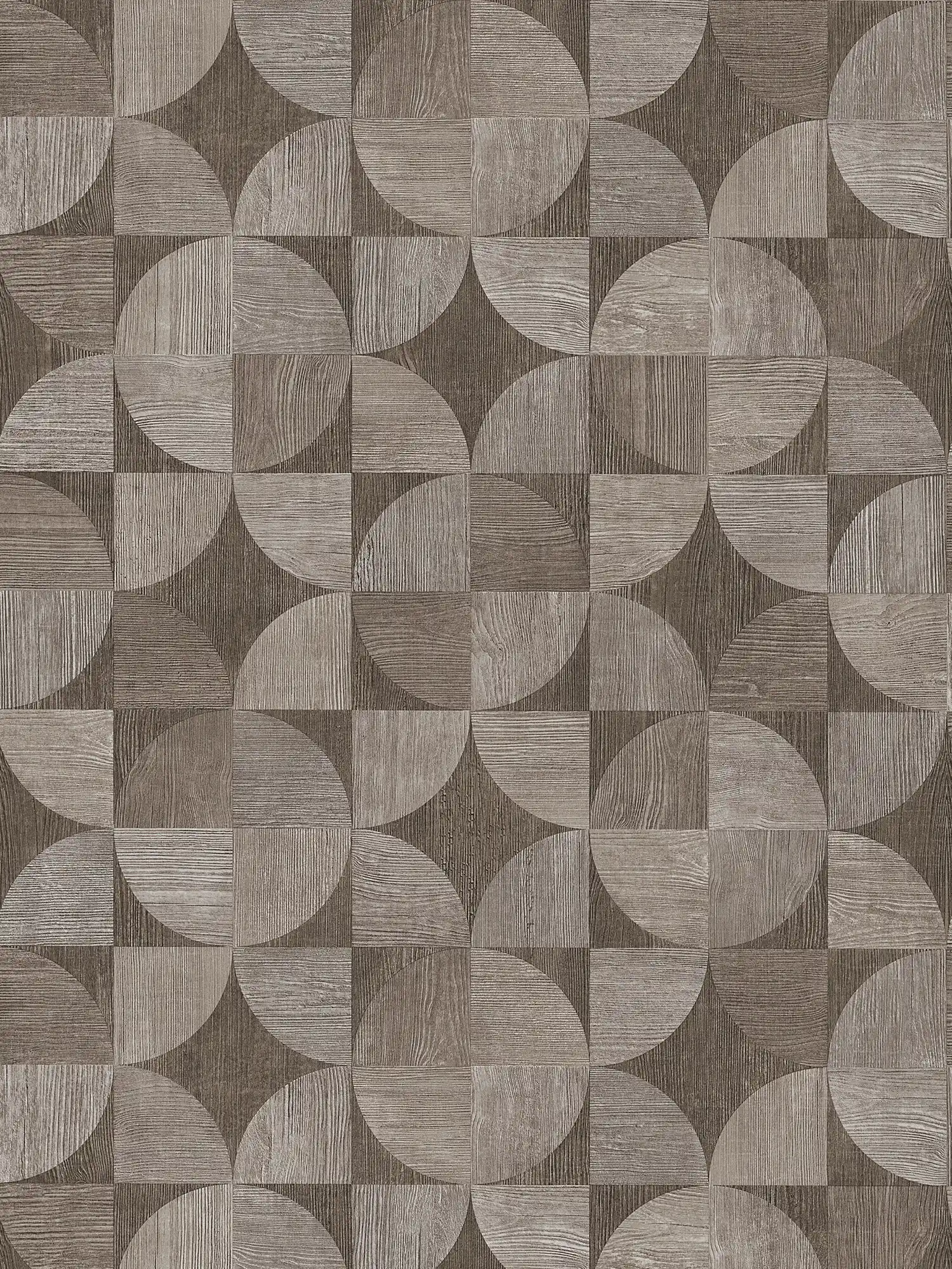 Tapete mit grafischem Muster in Holzoptik – Grau, Braun
