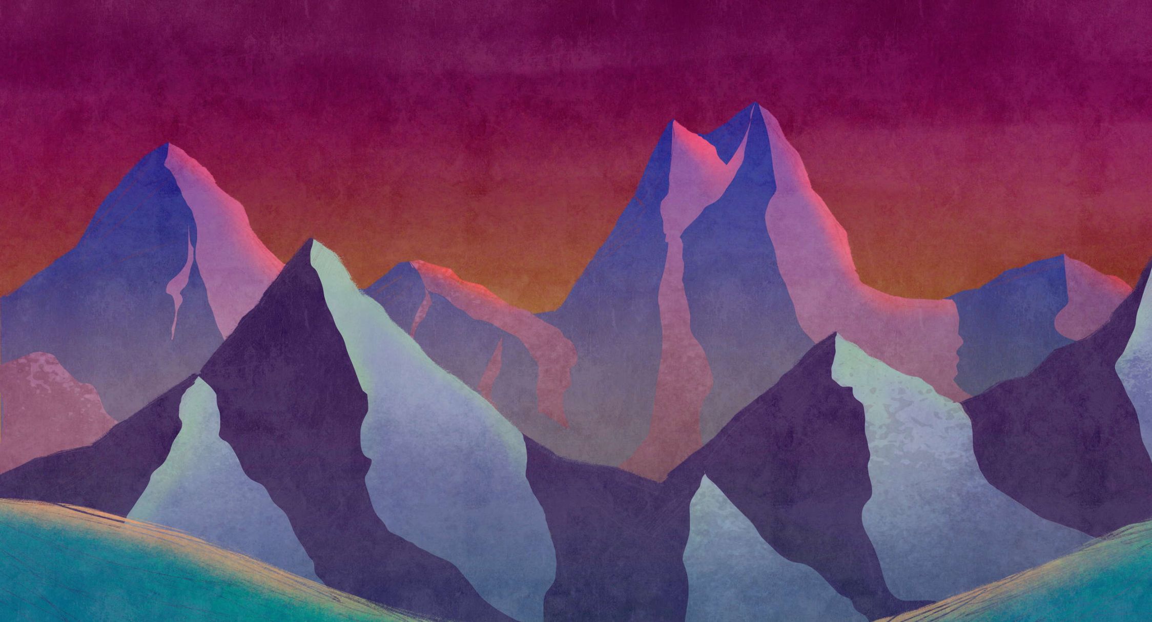             Fototapete »altitude 1« - Abstraktes Gebirge in Neonfarben mit Vintage Putzstruktur – Mattes, Glattes Vlies
        