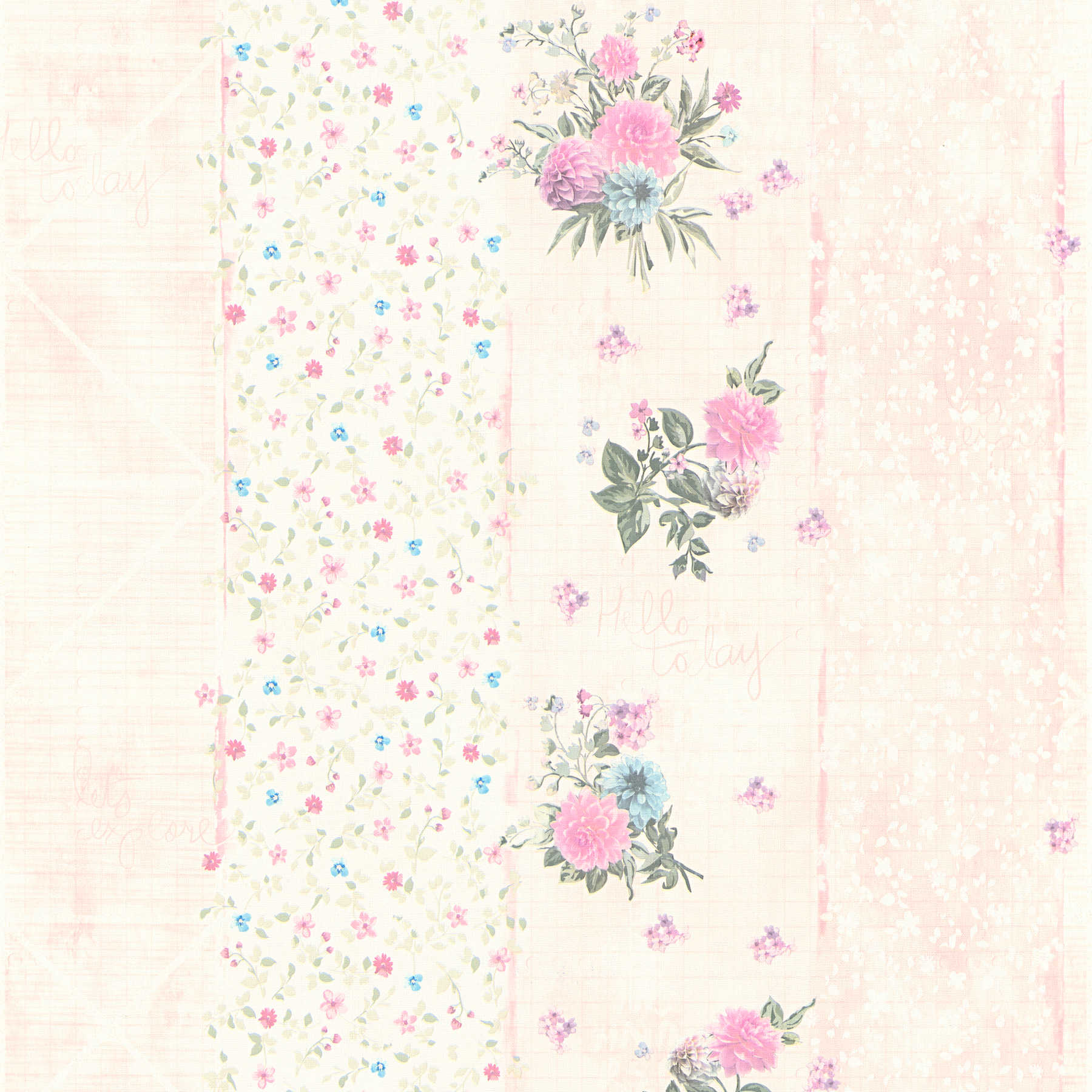Blumen Tapete mit gestreiftem Design – Bunt, Rosa
