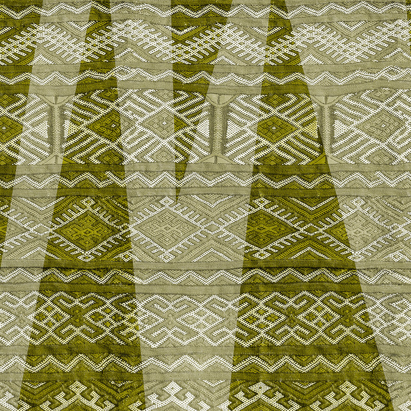         Textil Fototapete mit buntem Ethno-Muster – Grün, Weiß
    