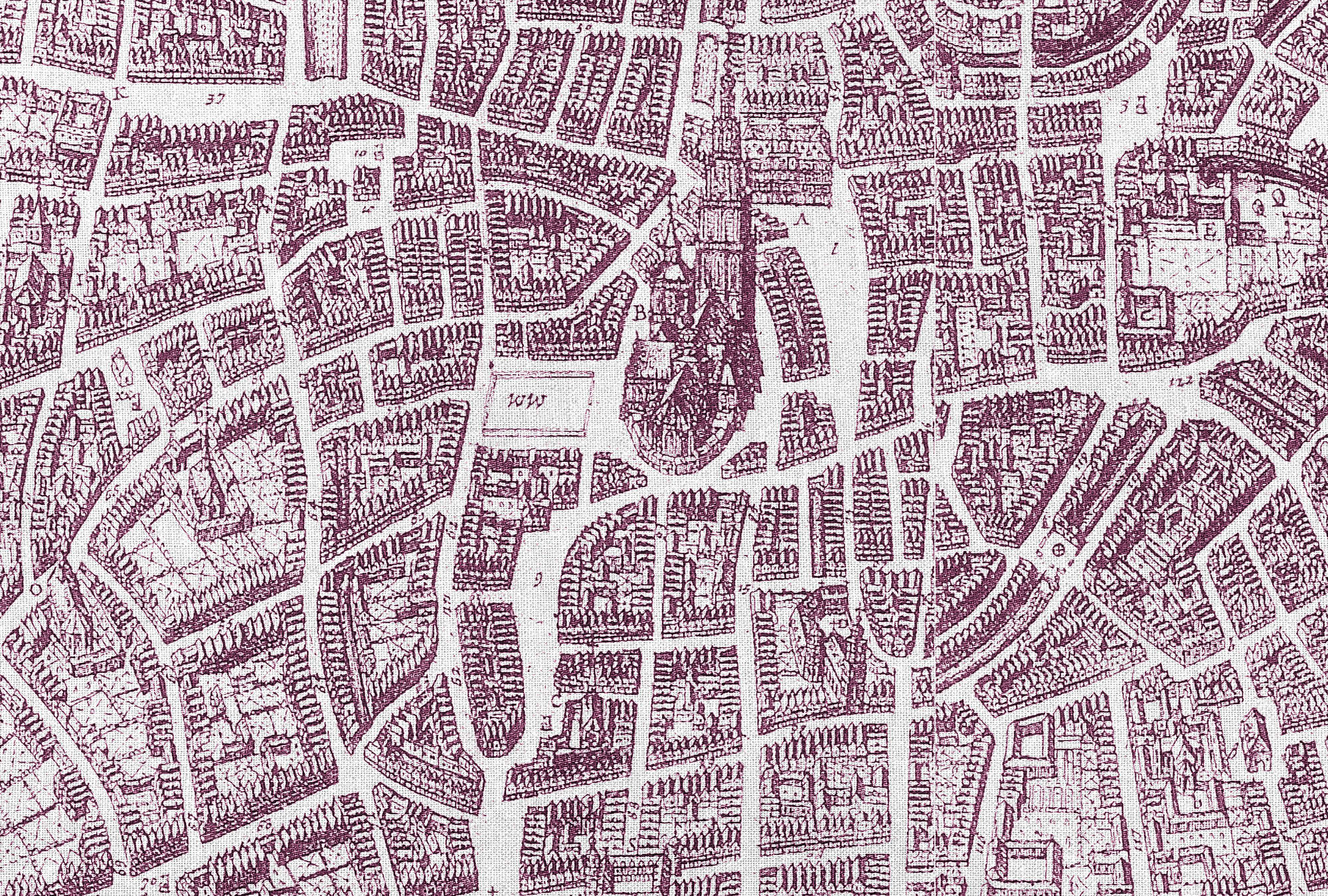             Fototapete historischer Stadtplan Vintage-Style – Violett, Weiß
        