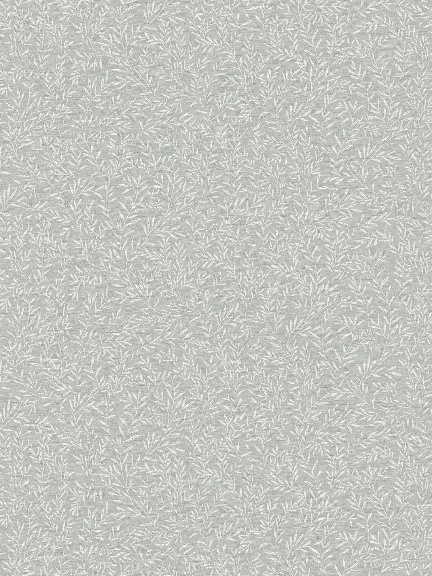 Tapete mit Blätterranken im Landhausstil – Grau, Weiß
