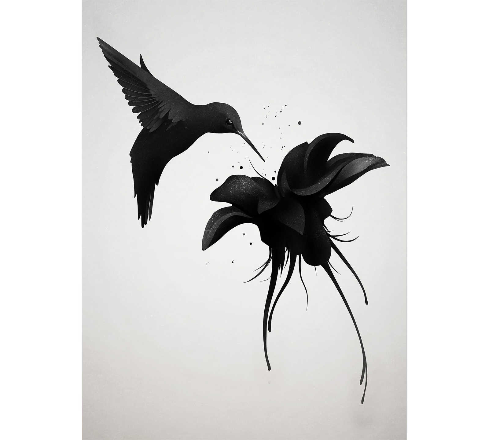 Fototapete Vogel an Blume – Schwarz, Weiß
