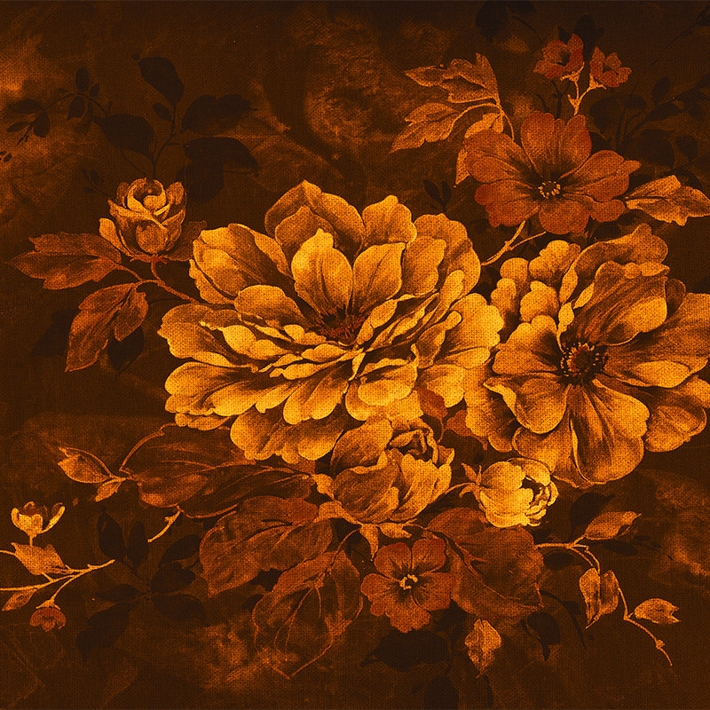 Blumen Fototapete im Ölgemälde-Stil, Vintage Design – Orange, Schwarz, Gelb
