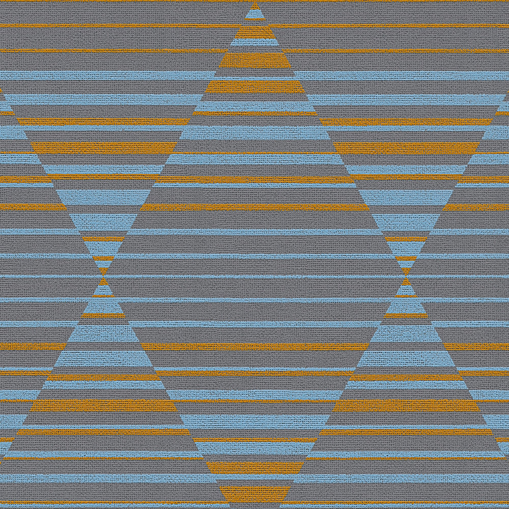             Retro Tapete 70er Muster Streifen & Rauten – Grau, Blau, Orange
        