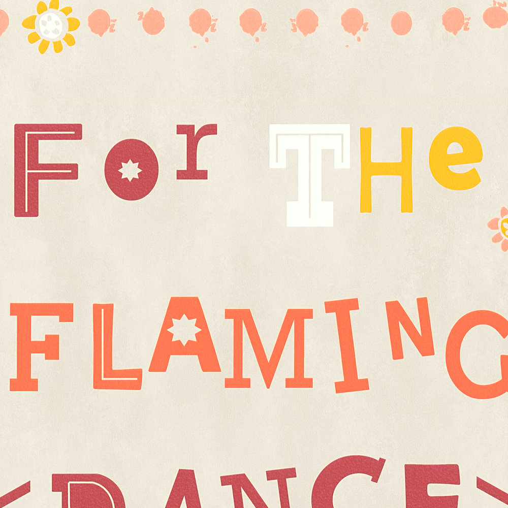             Vliestapete Flamingo & Blumen mit Letter Design – Beige, Orange
        
