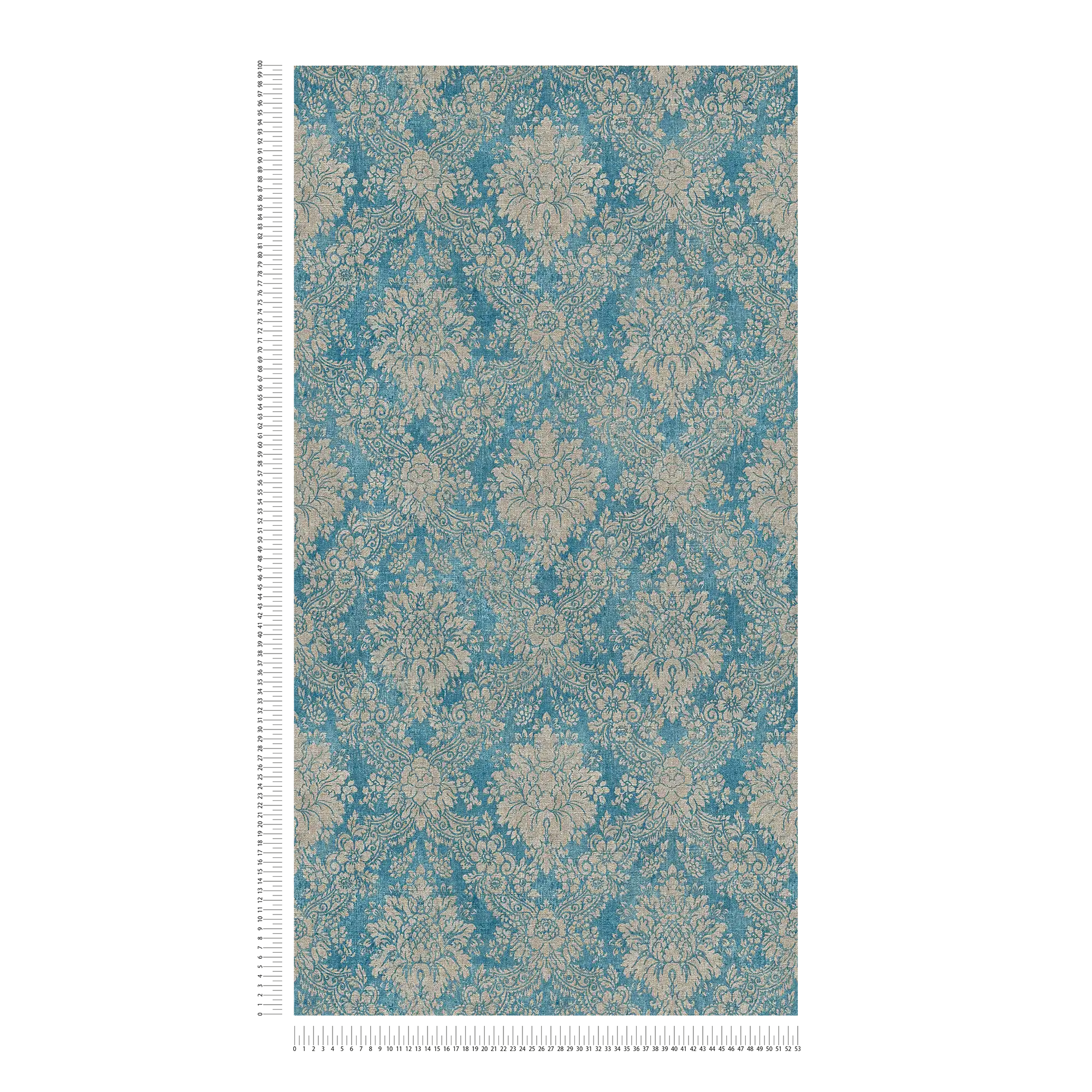             Florale Ornament Tapete mit Metallic Effekt & Used Optik – Blau, Braun, Metallic
        