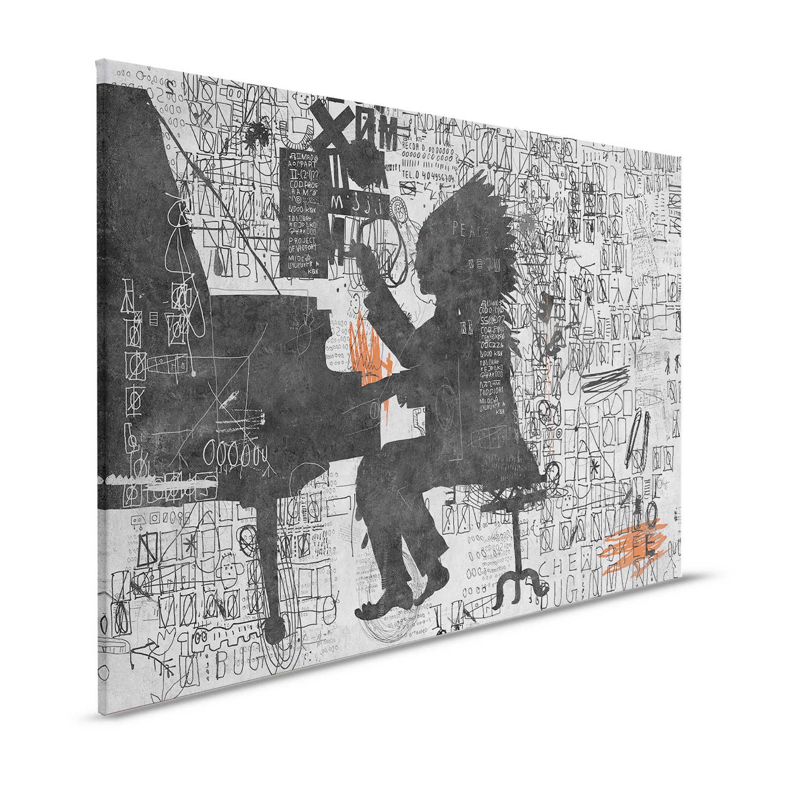 Piano Bar 1 - Street Art Leinwandbild Scribbel Design Schwarz & Grau – 1,20 m x 0,80 m
