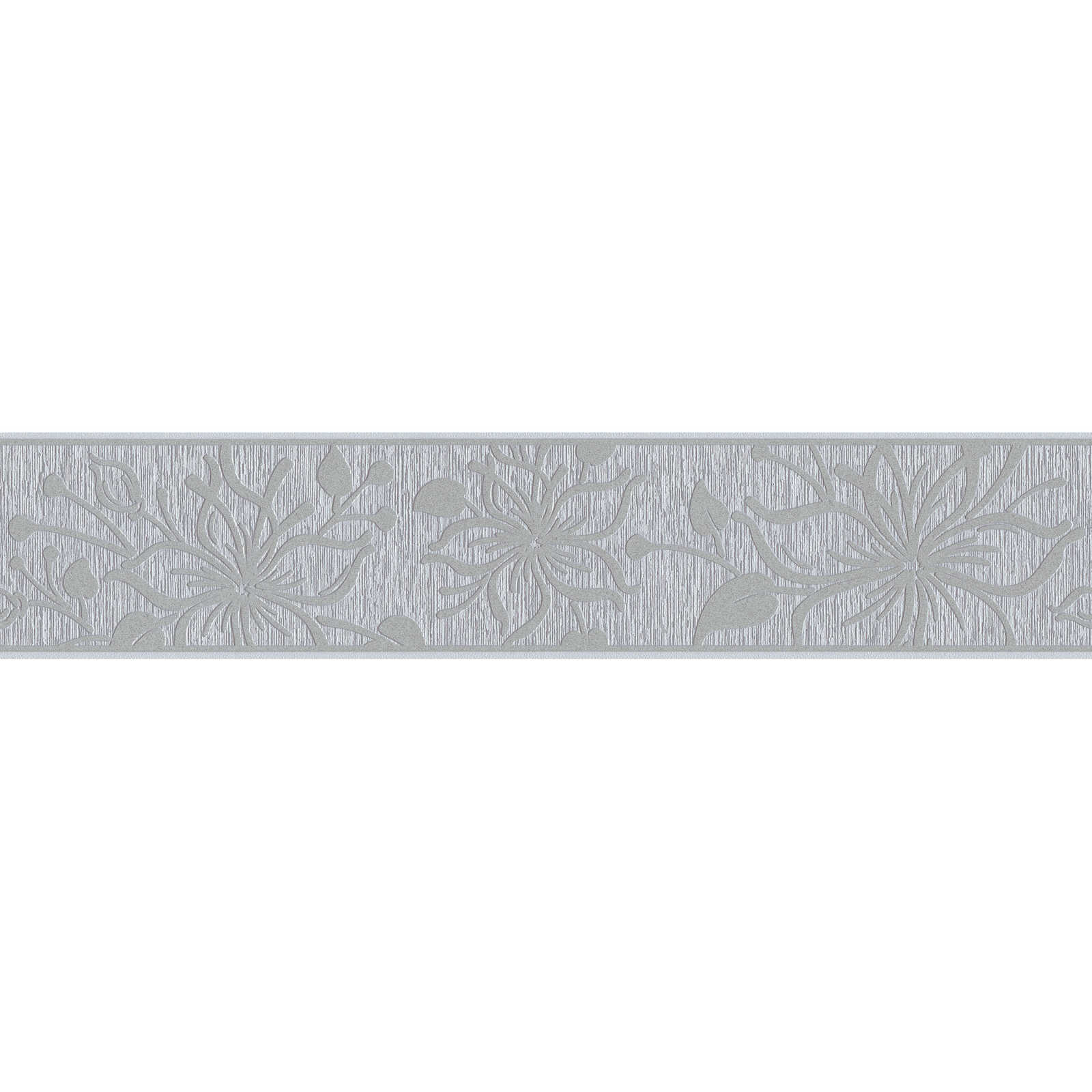         Silbermetallic Borte mit Blumenmuster & Strukturprägung
    