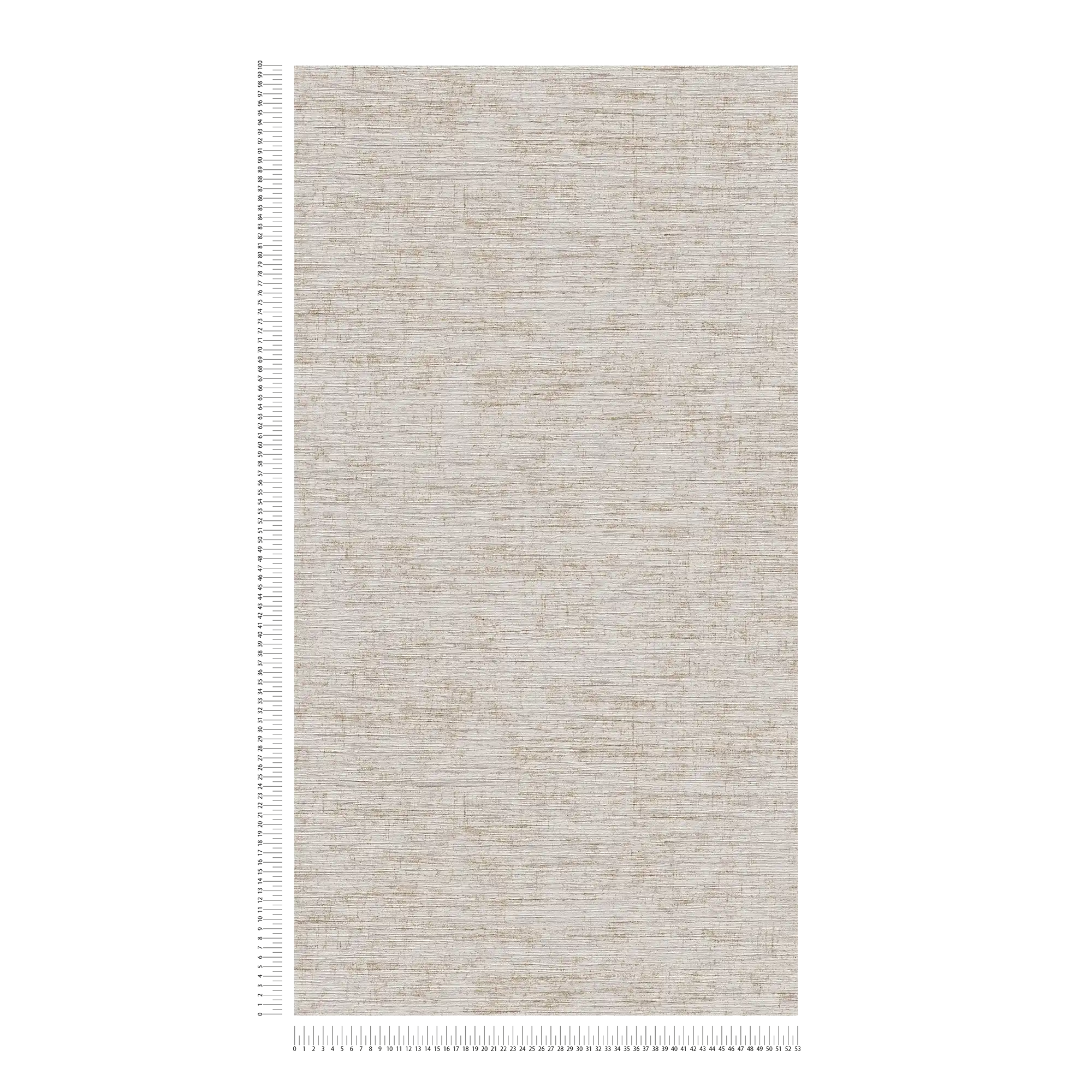             Melierte Tapete mit textilem Prägemuster – Beige, Grau, Metallic
        
