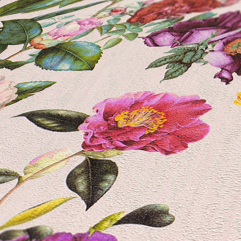             Blüten-Tapete mit Blumen in leuchtenden Farben – Bunt, Grün, Rosa
        