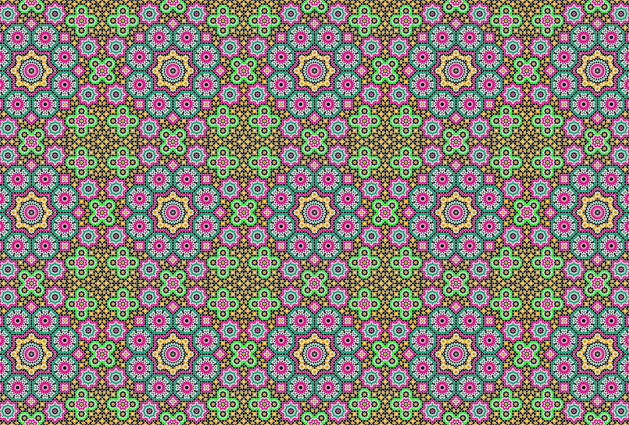             Muster Fototapete buntes Kaleidoskop – Gelb, Rosa
        