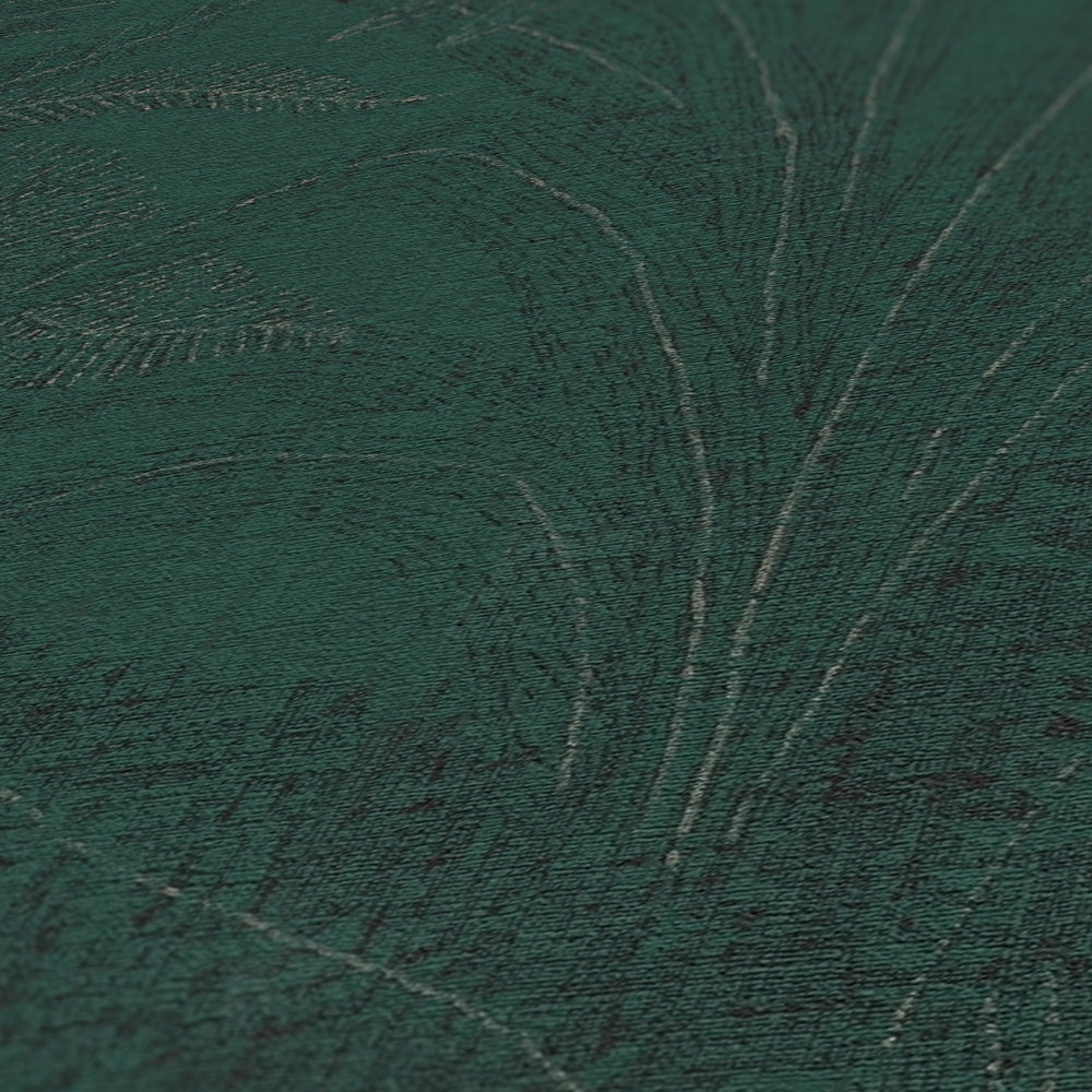             Tapete mit Dschungelbemusterung leicht strukturiert – Grün, Dunkelgrün, Schwarz
        