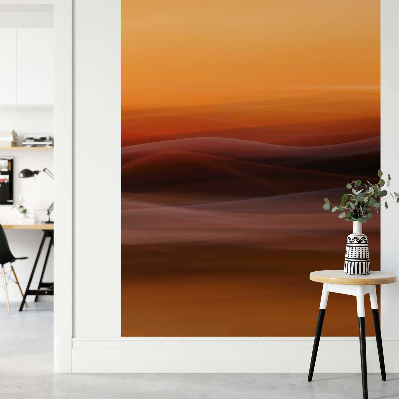             Abstrakte Fototapete Nebel Motiv – Orange, Gelb, Rot
        