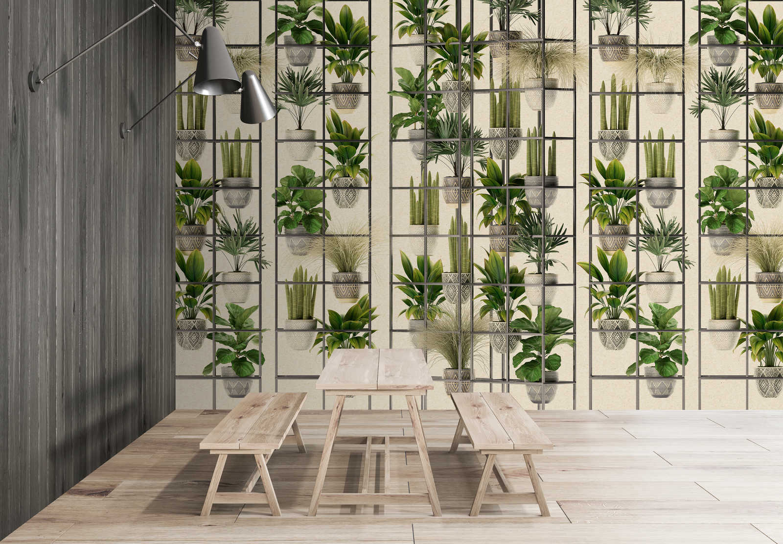             Plant Shop 2 – Fototapete moderne Pflanzwand in Grün & Grau
        