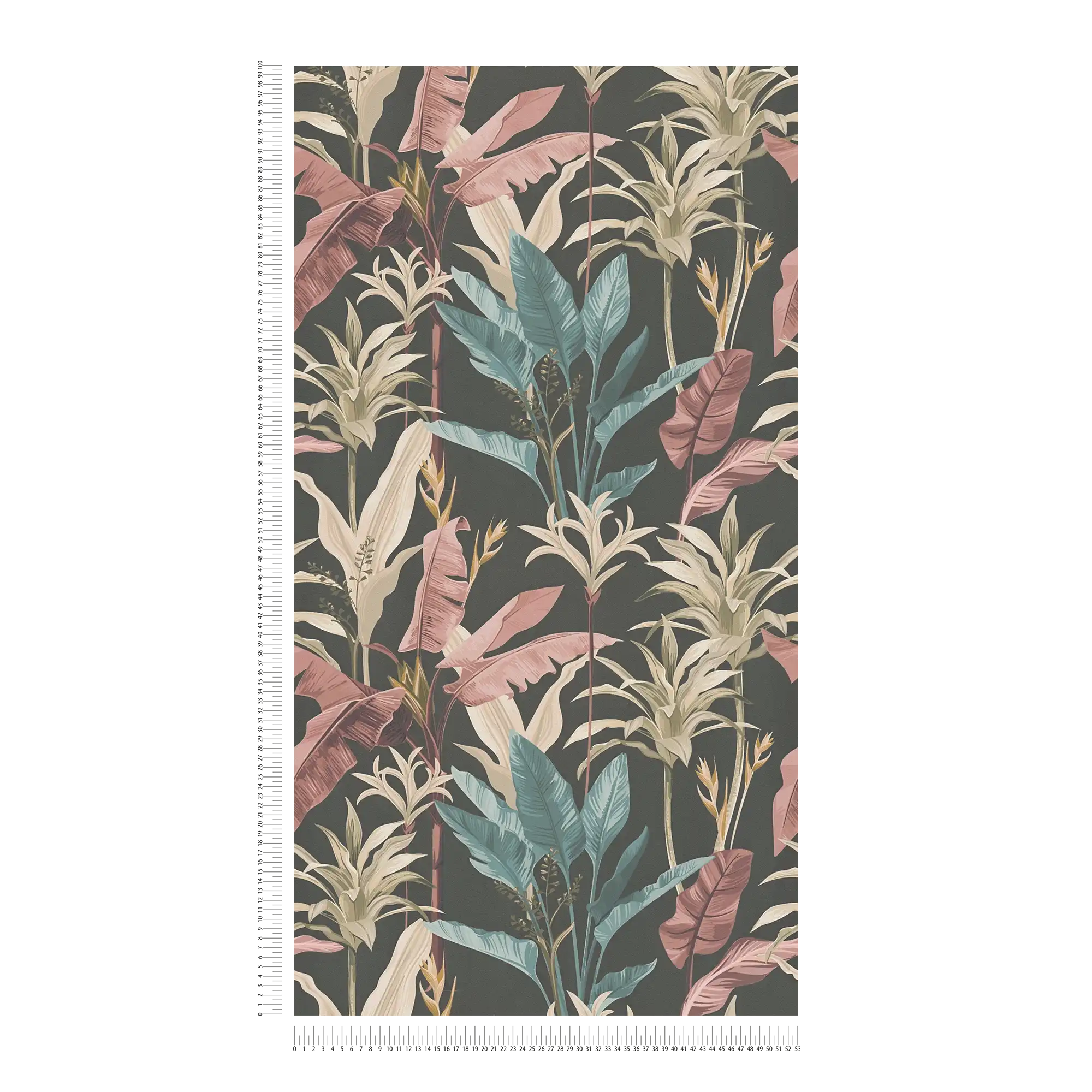             Vliestapete mit floralem Blätter Muster detailliert - Blau, Rosa, Braun
        